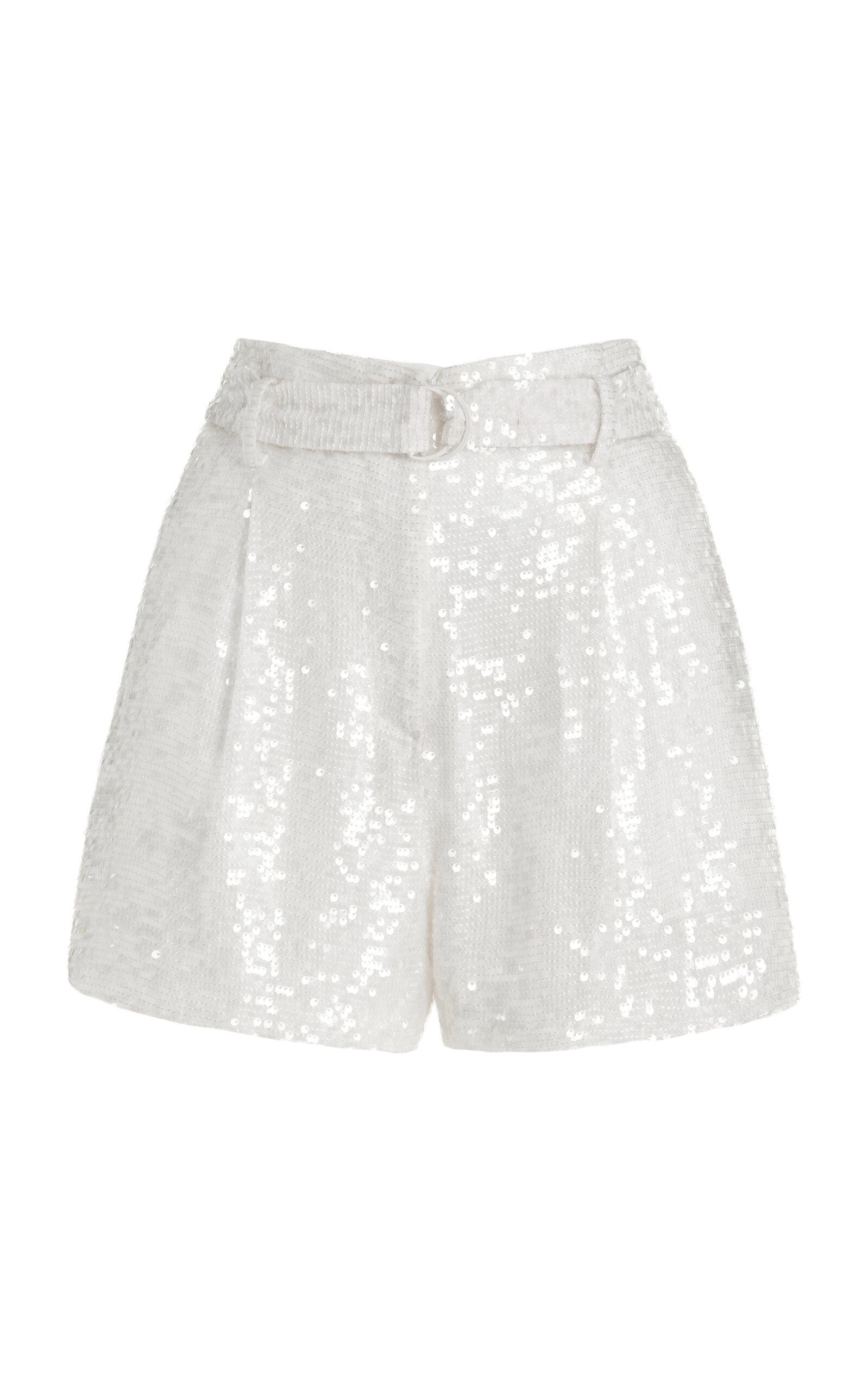 LAPOINTE Sequined High-rise Satin Shorts in White Lyst UK