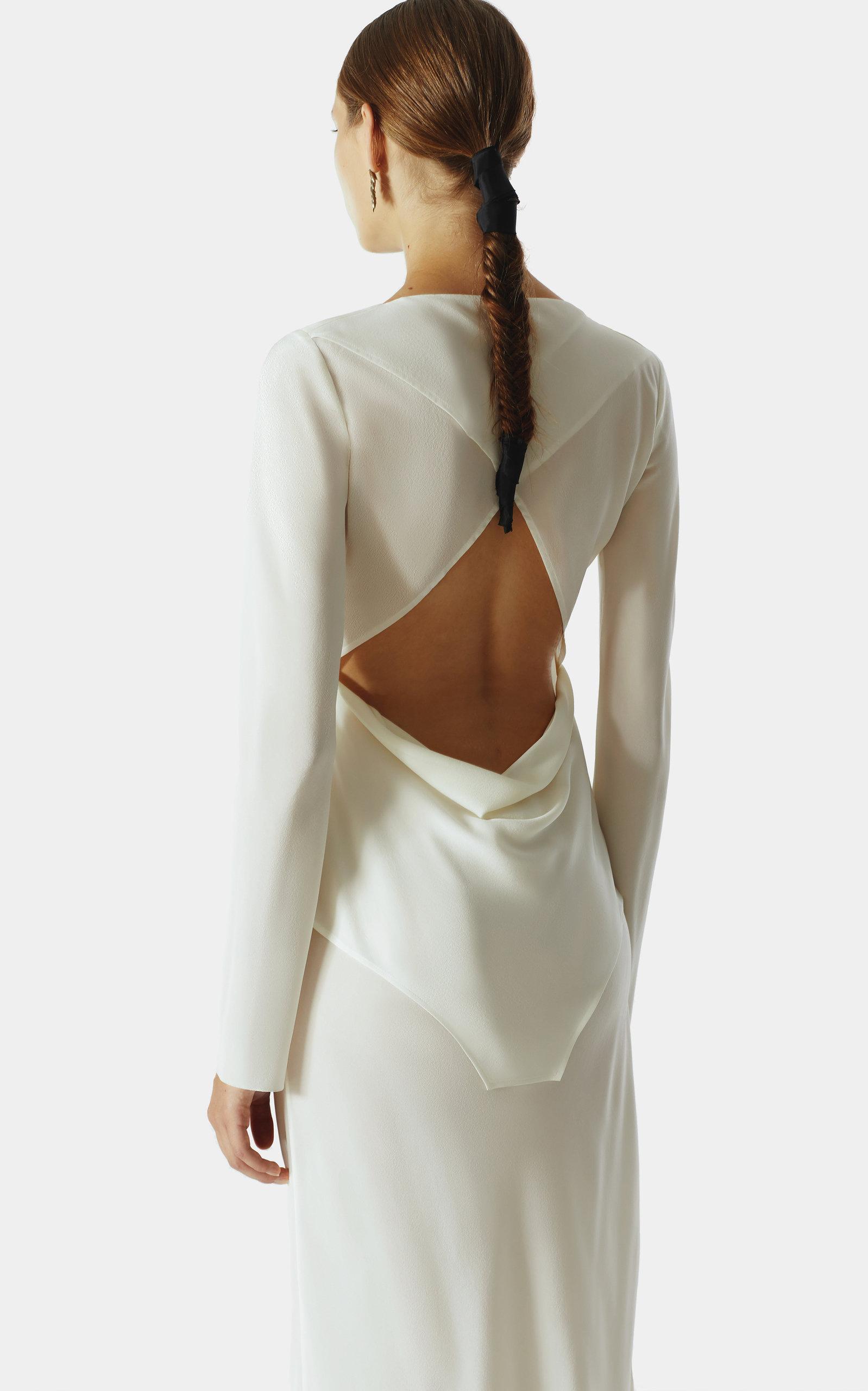 Bevza Long Sleeve Silk Dress in White | Lyst