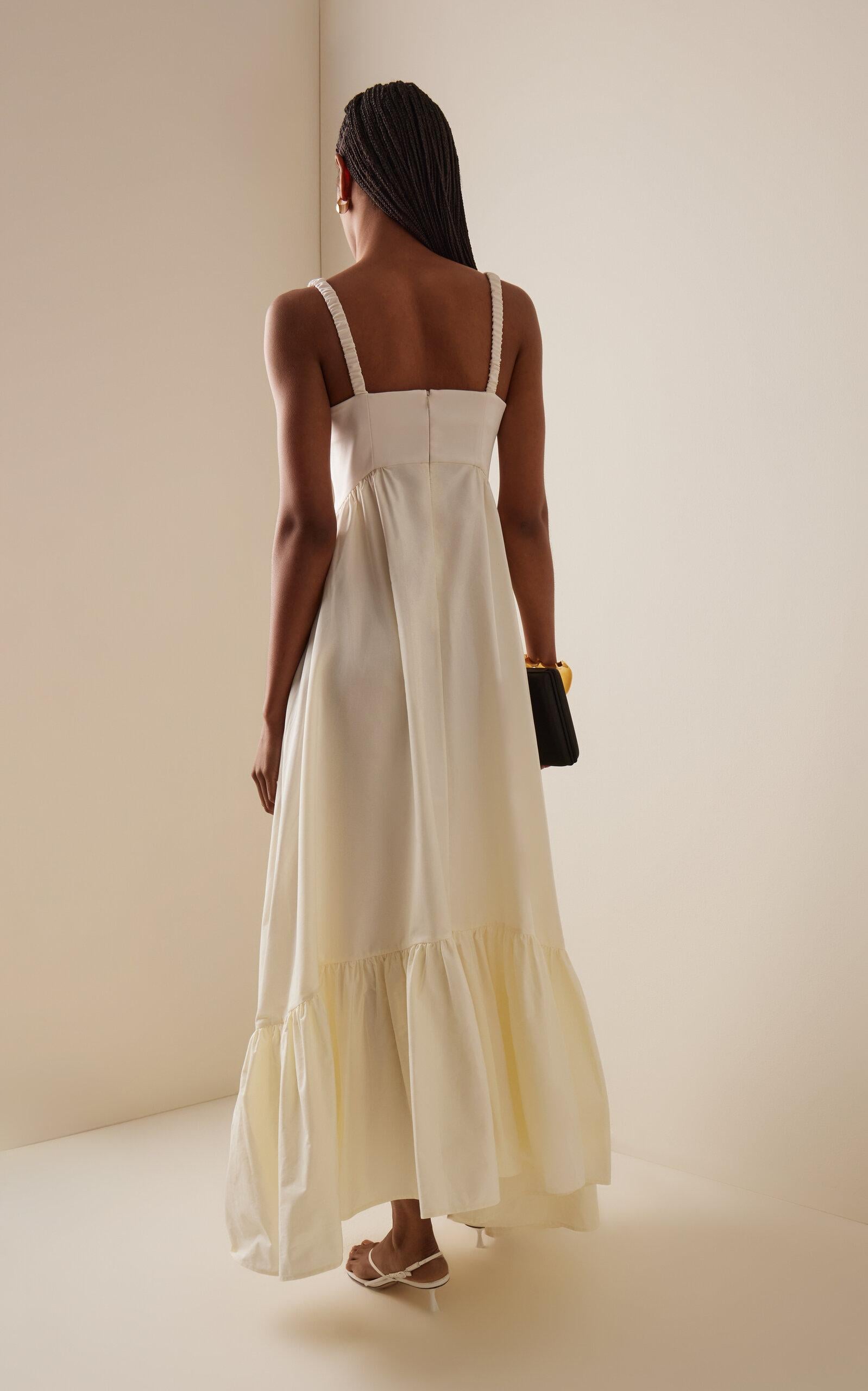 Anna October Snowdrop Asymmetric Cotton-blend Maxi Dress in White