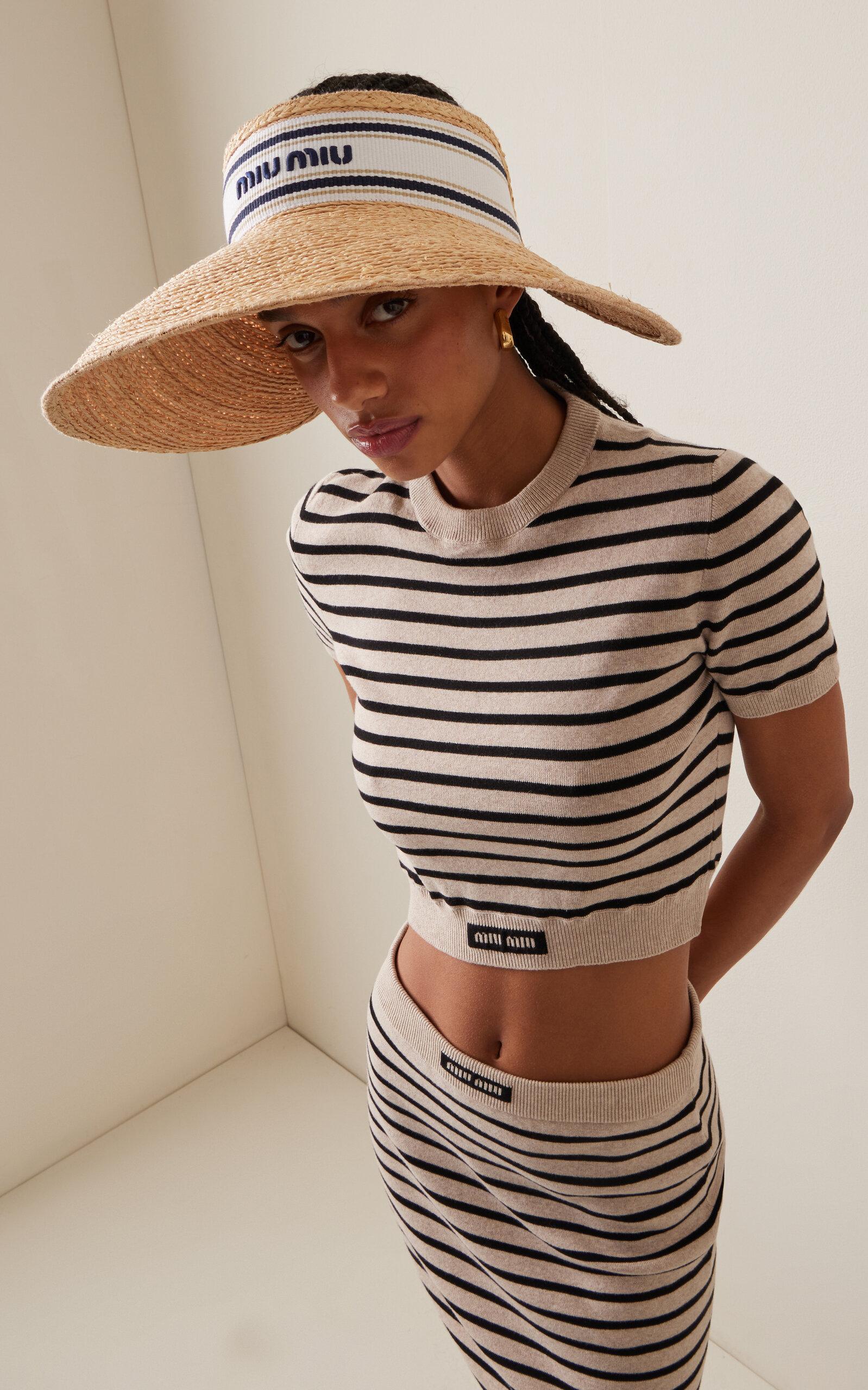 Miu Miu Wide Woven Raffia Visor in Natural | Lyst display picture 1