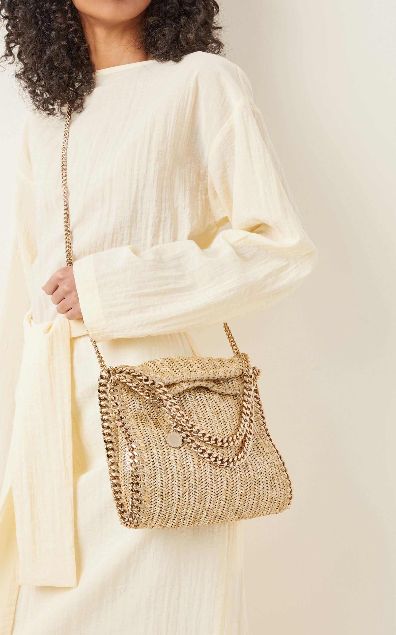 stella mccartney mini falabella metallic woven crossbody bolsa