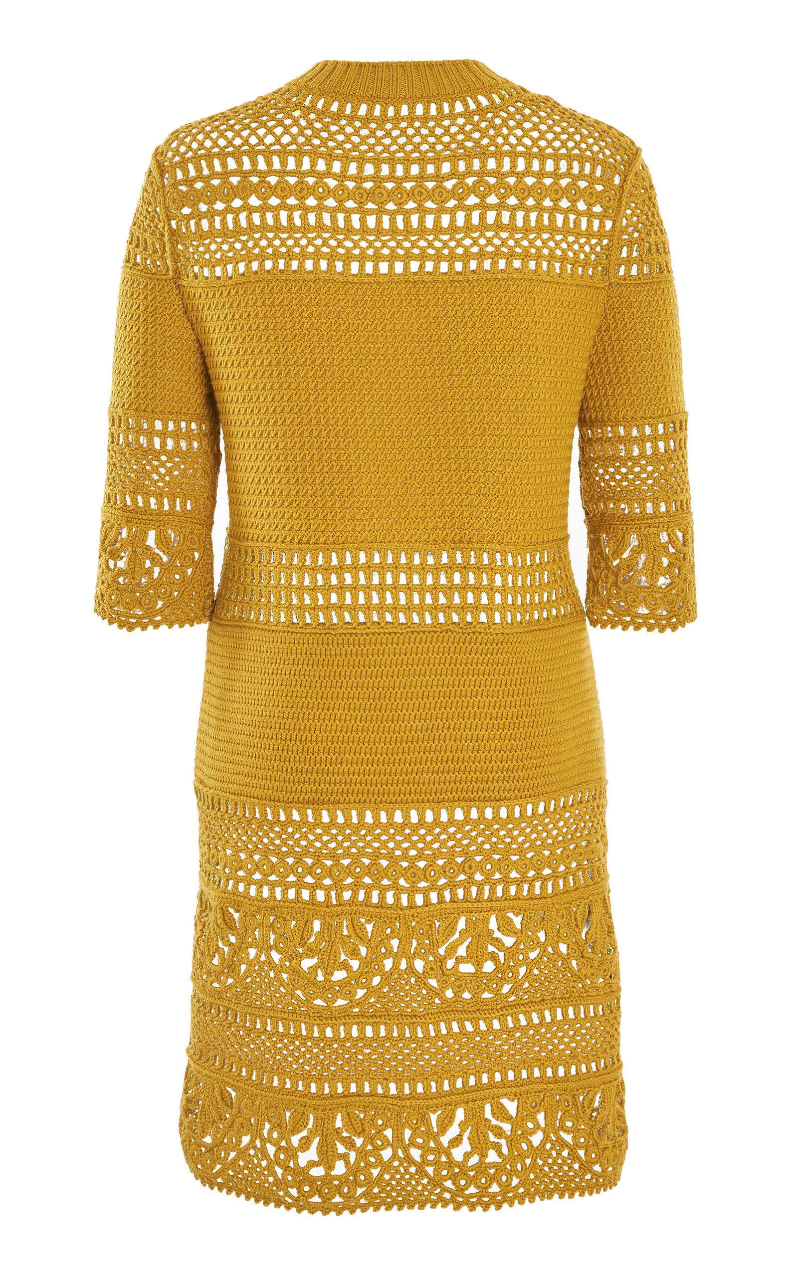 Alberta Ferretti Wool Crocheted Mini Dress in Yellow - Lyst