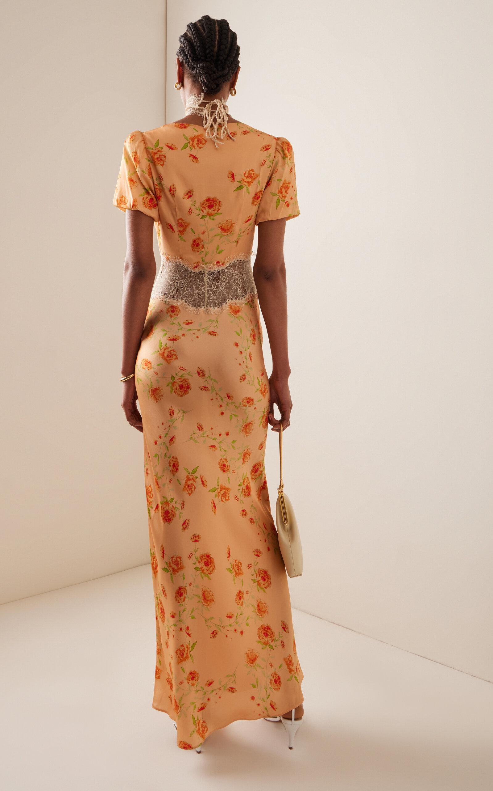De La Vali Pavlova Lace-trimmed Floral Silk-blend Maxi Dress in Metallic | Lyst De La Vali Pavlova Lace-trimmed Floral Silk-blend Maxi Dress in Metallic | Lyst