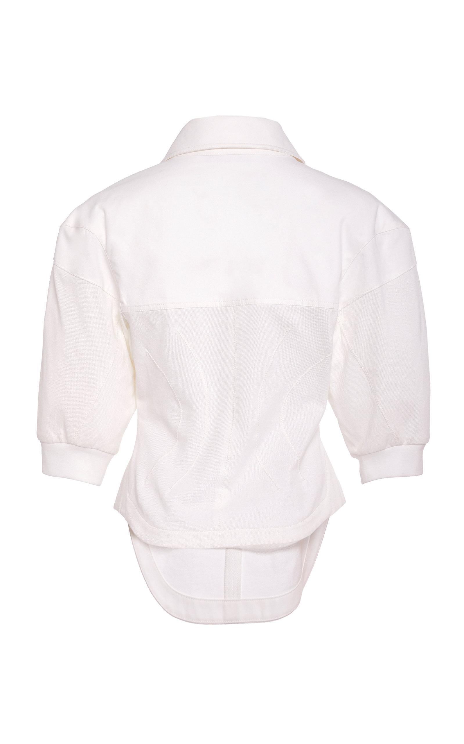 Tibi Cotton Pique Corset Polo Zip Up Top in White - Lyst