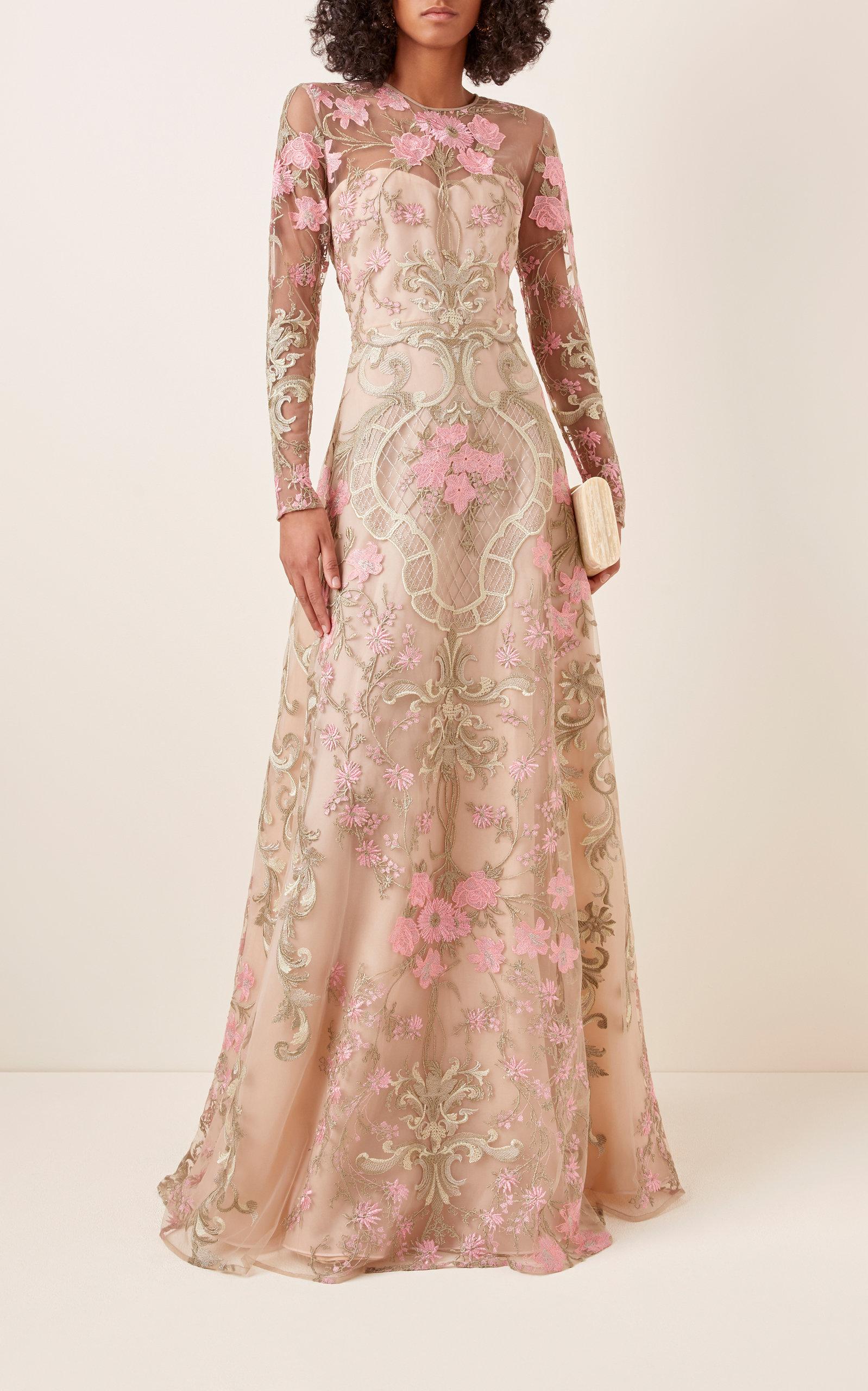 naeem khan floral embroidered dress