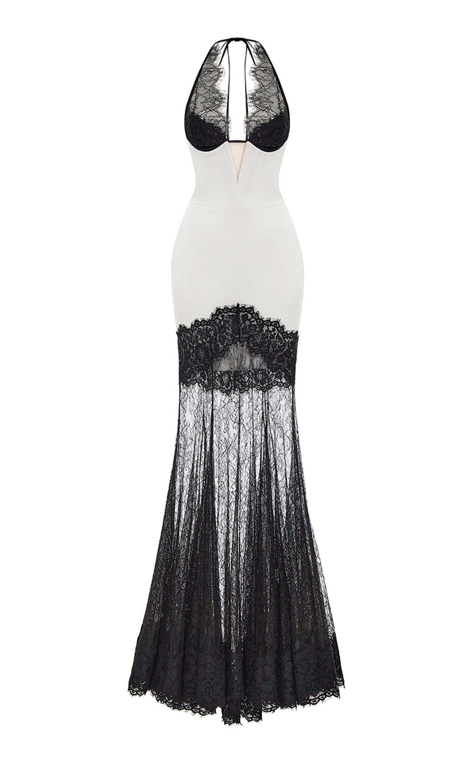 Rasario Lace-trimmed Satin Maxi Dress in White | Lyst
