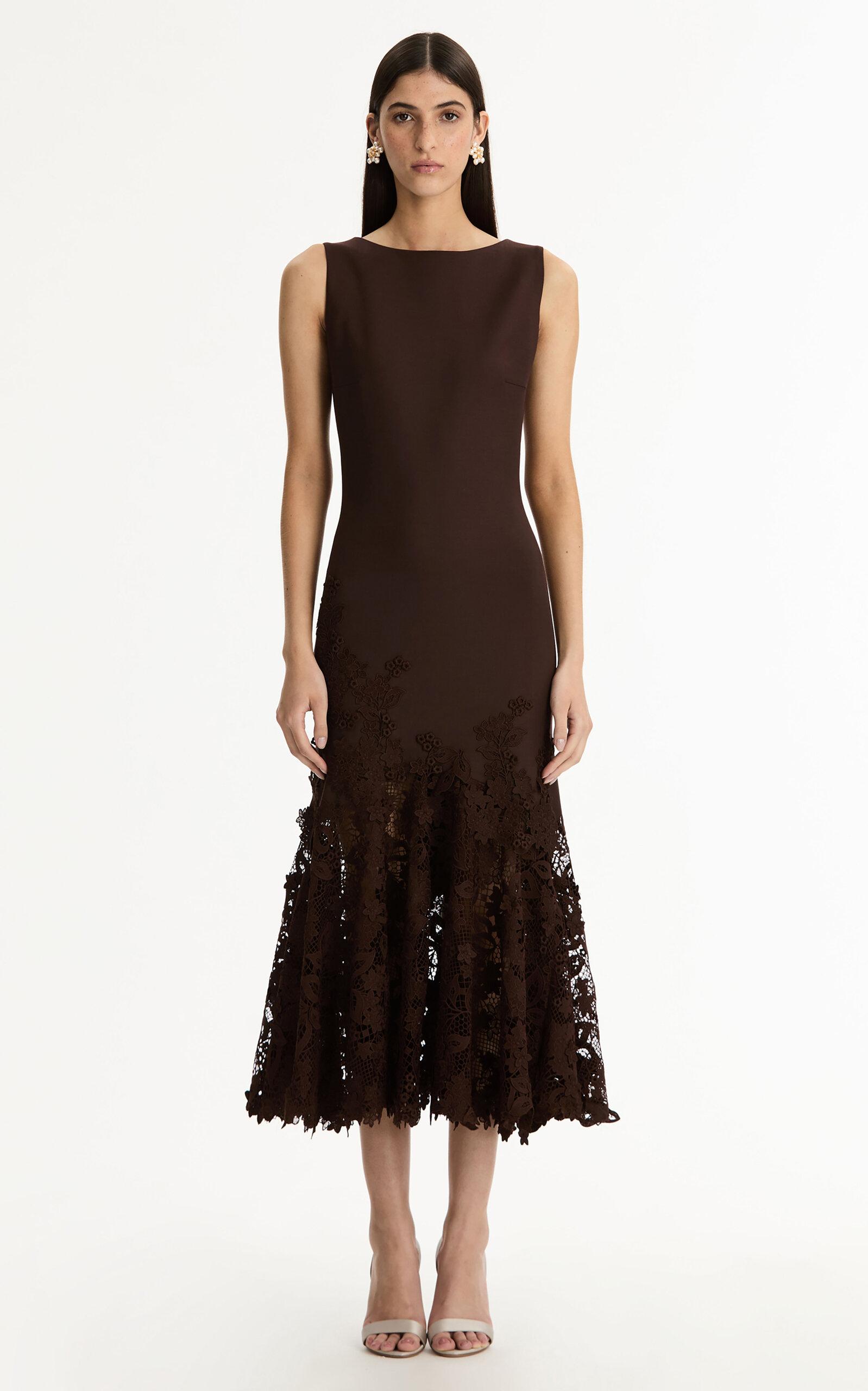 oscar midi dress brown Women's The Main Idea Cocoa Brown Sleeveless Pleated Structured Midi Dress | Size: L