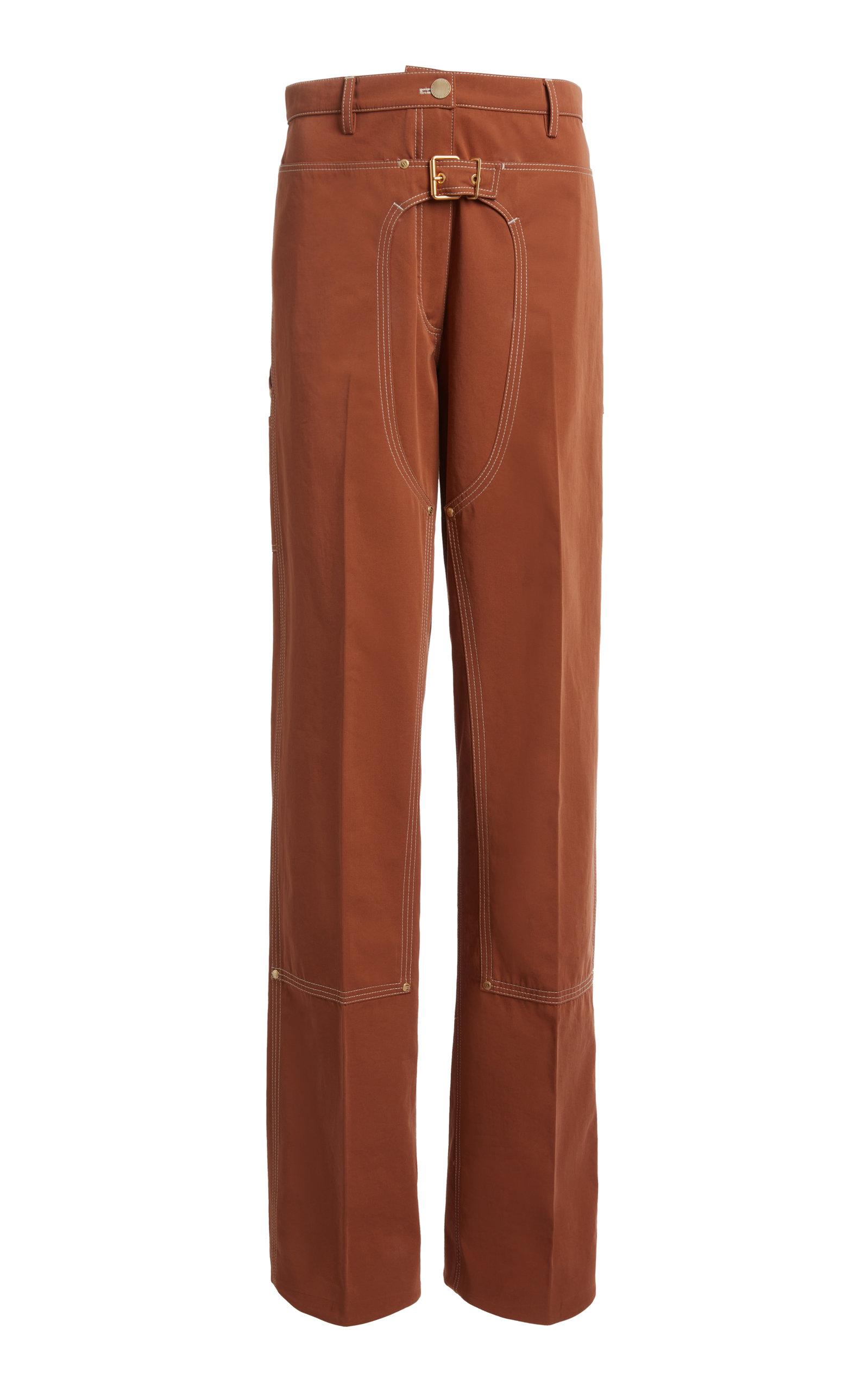 Stella McCartney Belt-detailed Cotton Straight-leg Pants in Brown