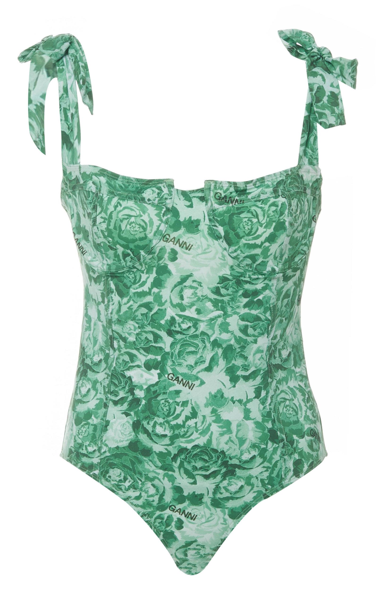 Ganni Recycled Fabric Floral Print One Piece in Green | Lyst