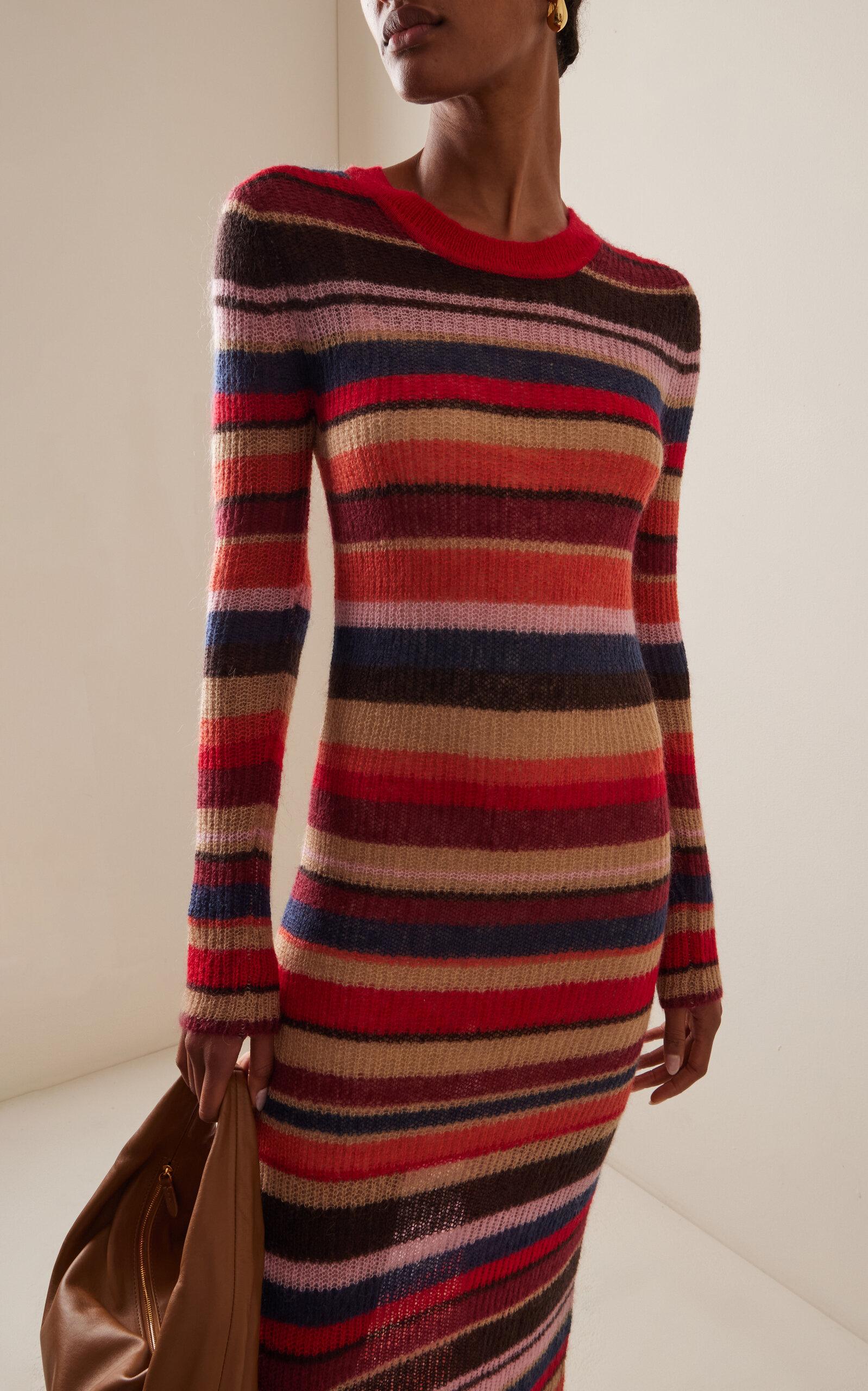 STAUD Eliza Striped Knit Midi Dress, Autumnal Faded Stripe in Red | Lyst