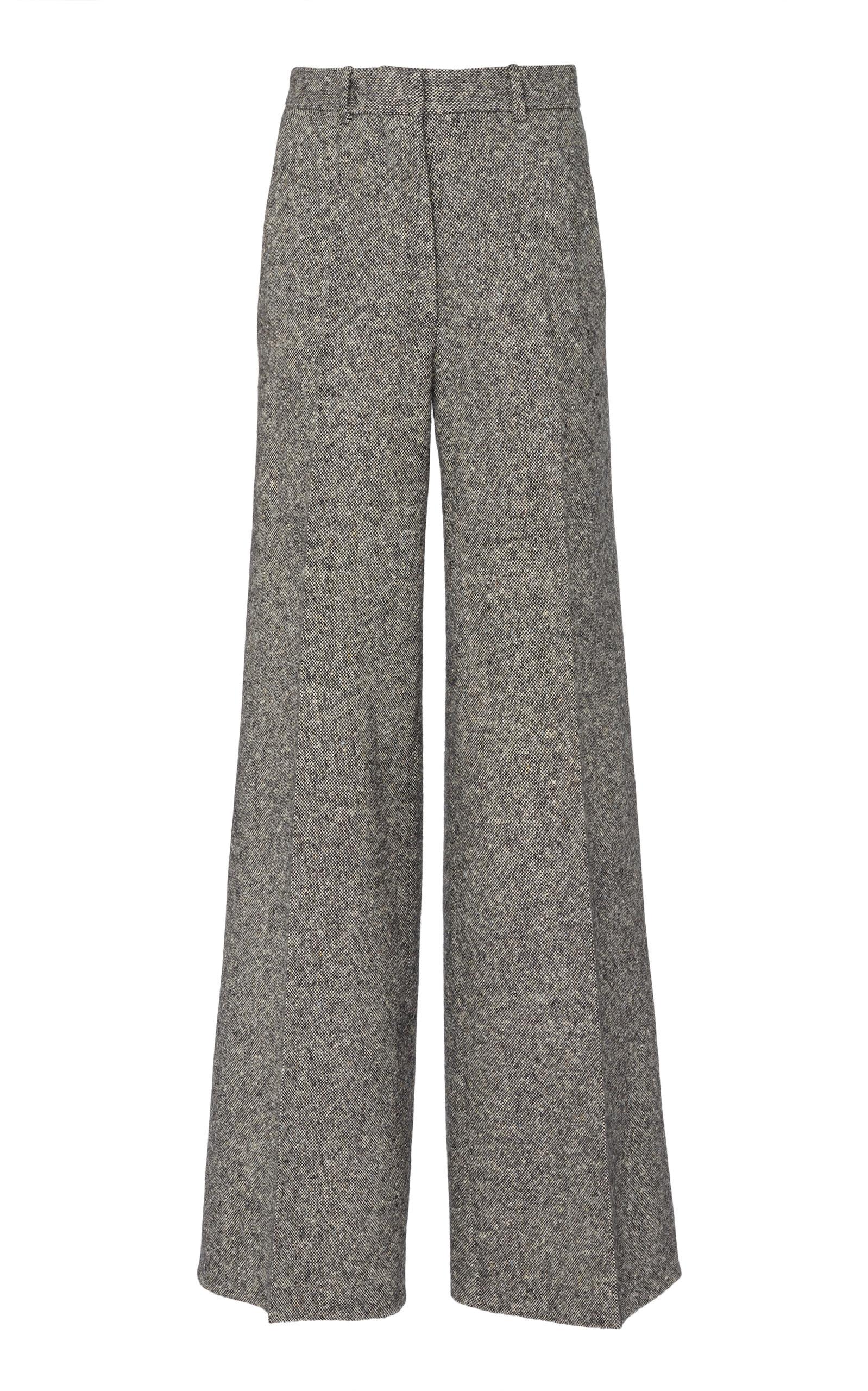 Victoria Beckham Tweed Wool Wide-leg Pants in Grey (Gray) - Lyst