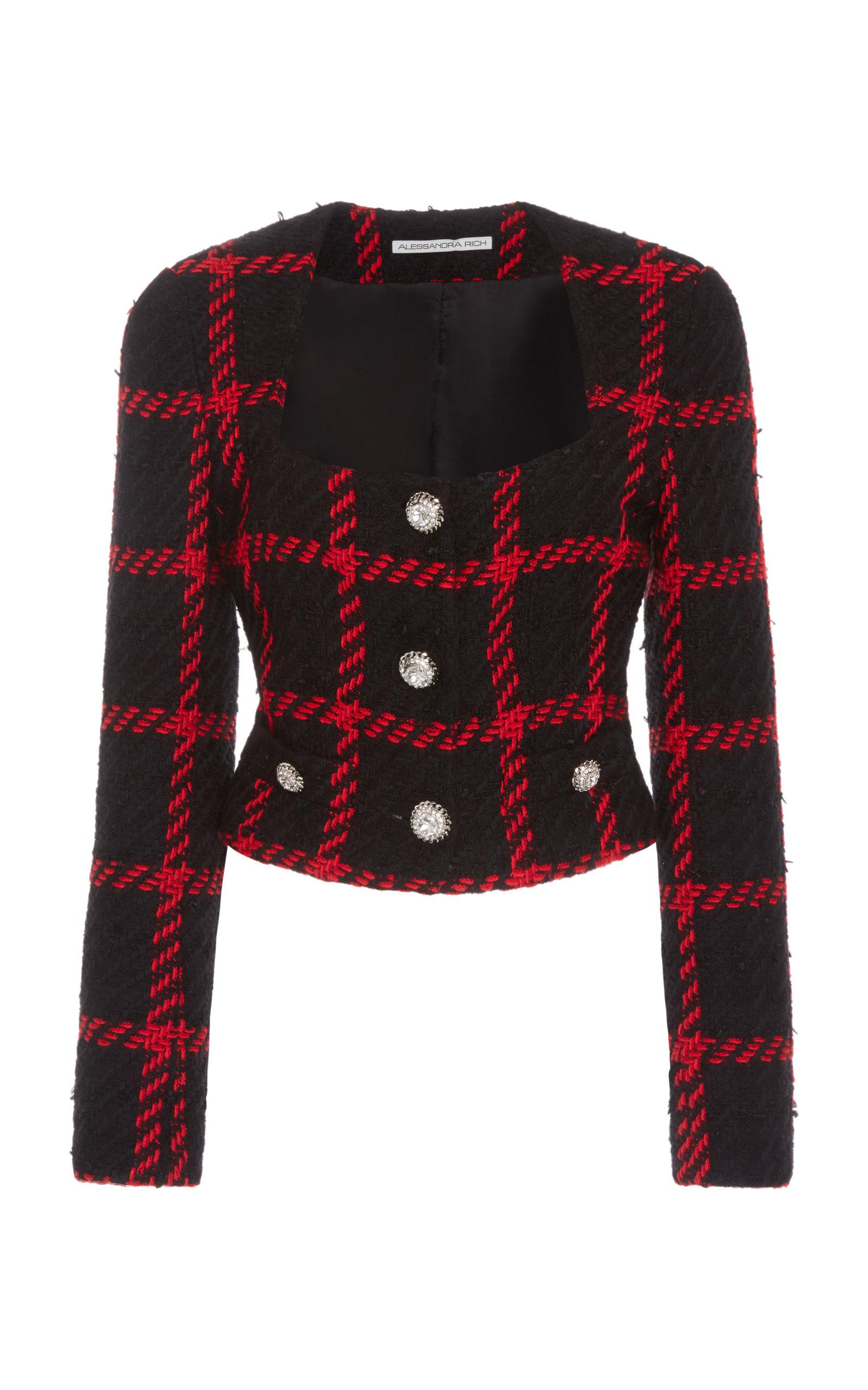 Alessandra Rich Cropped Checked Tweed Jacket Lyst