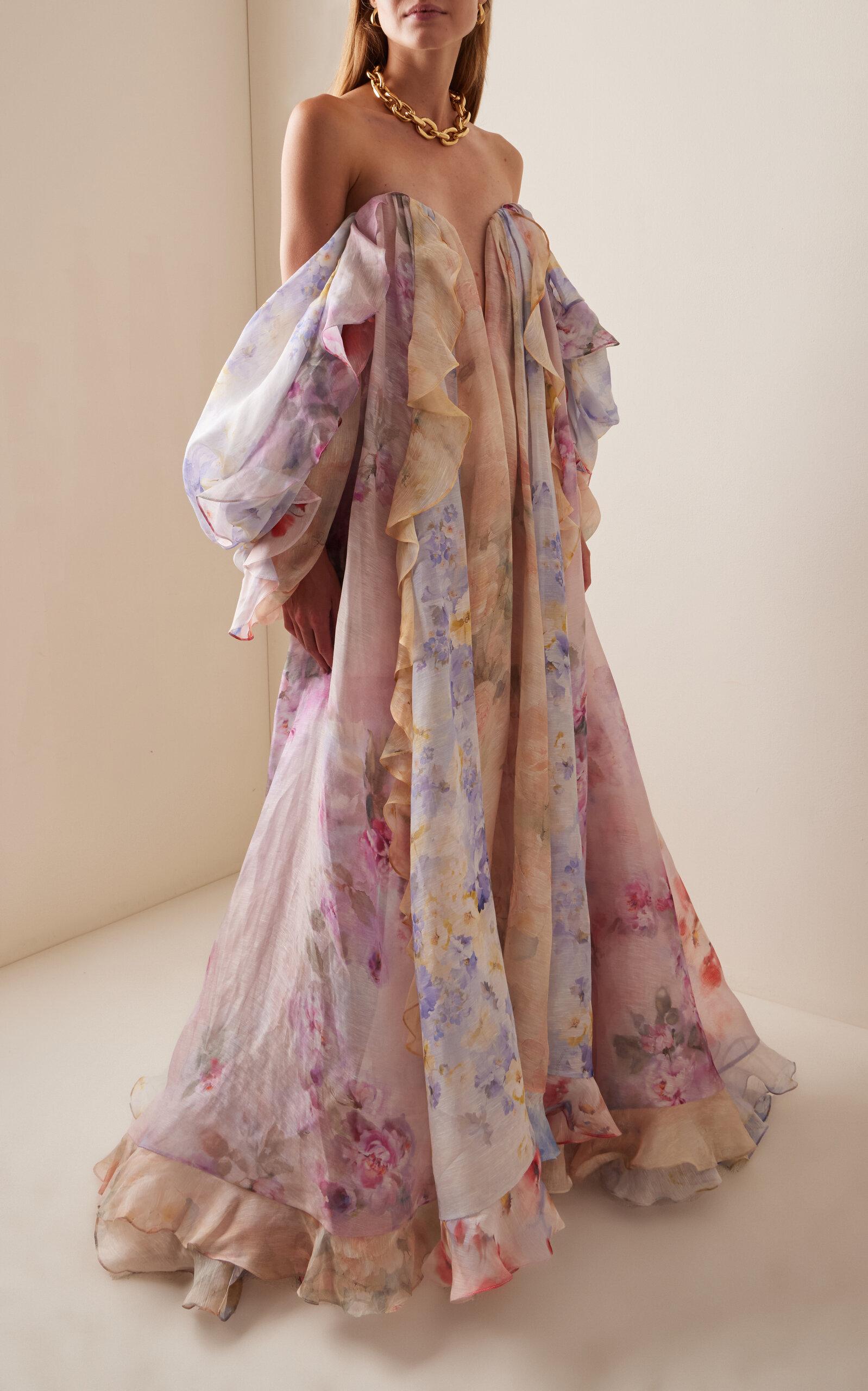 オールインワン・サロペット Zimmermann 'Crush' Pink Linen Dress Crush Tiered Lace Maxi Dress Pale Pink Online | Zimmermann
