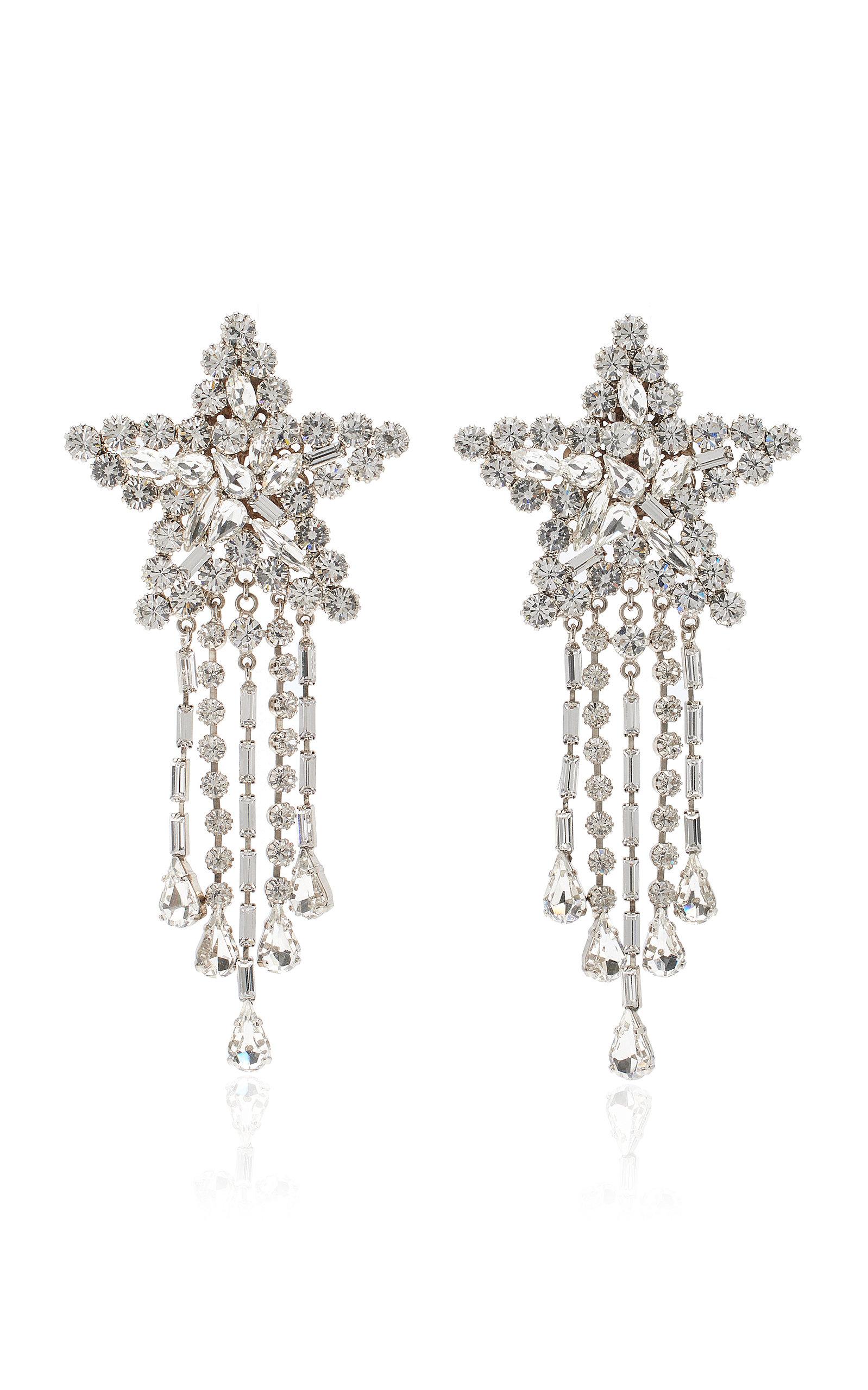 Womens Mens Jewellery Mens Earrings and ear cuffs Alessandra Rich Silvertone Crystal Heart Stud Clip-on Earrings in Metallic 