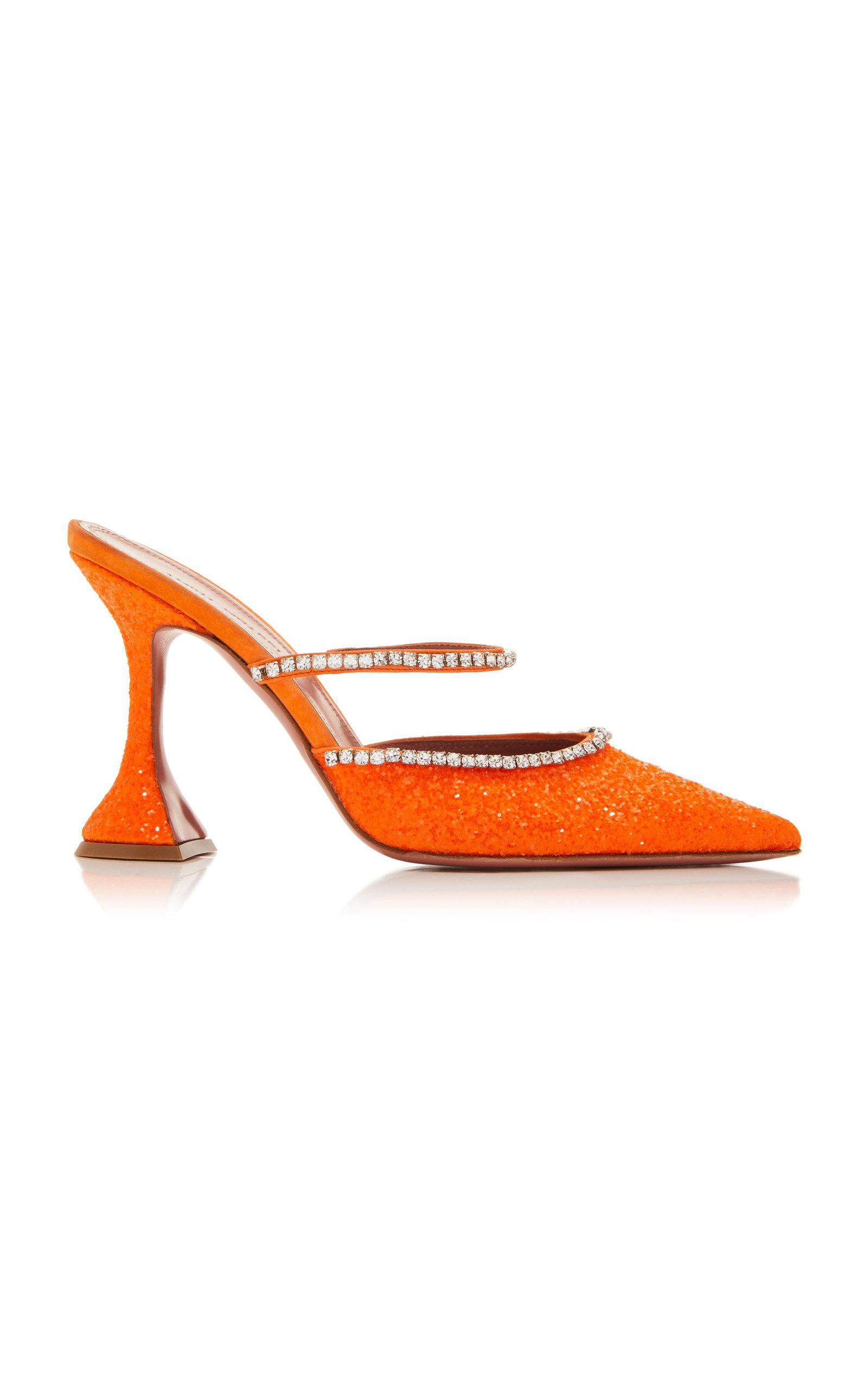 AMINA MUADDI Gilda Crystal-embellished Mules in Orange | Lyst