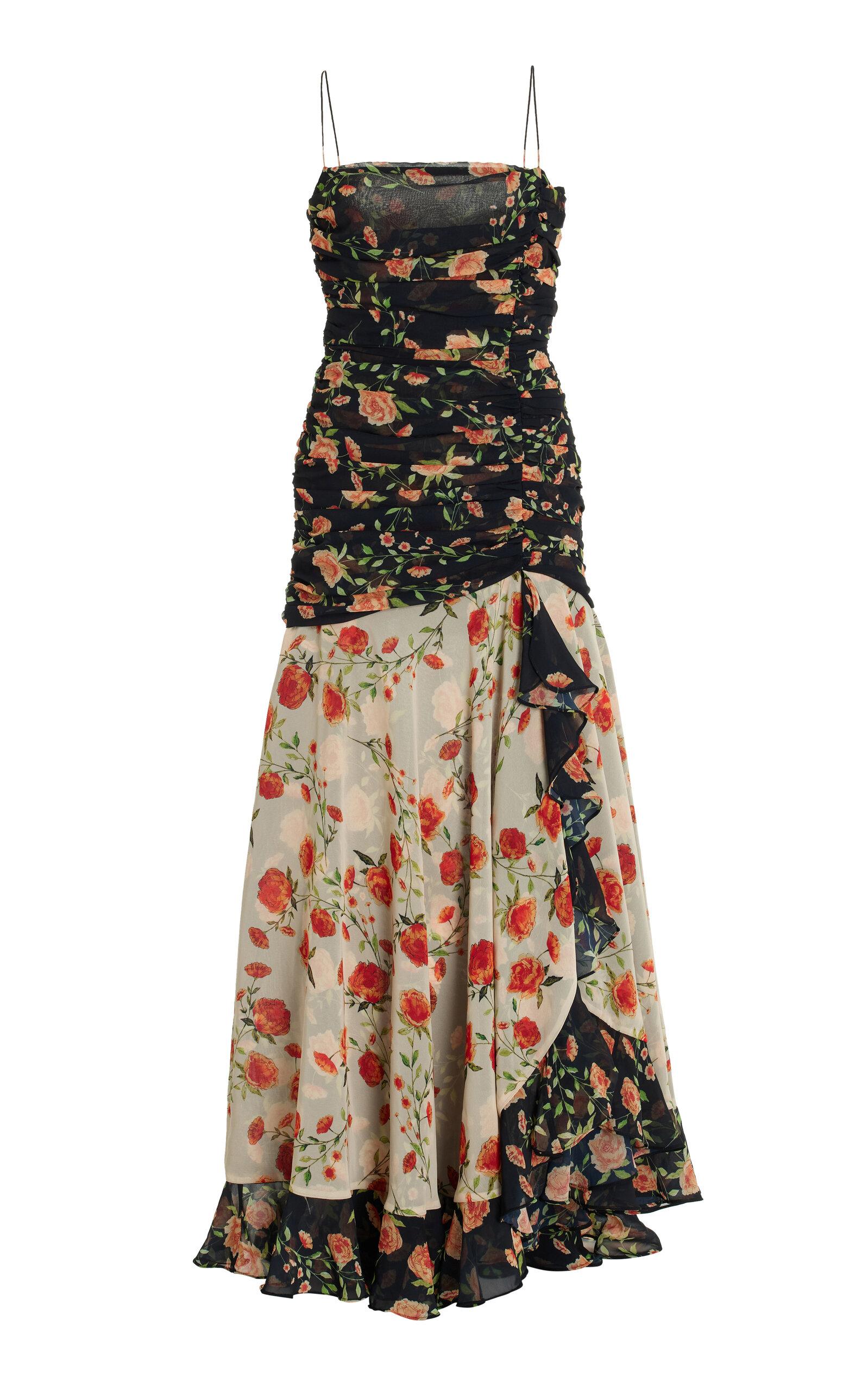 De La Vali Rosado Ruched-chiffon Maxi Dress in Natural | Lyst