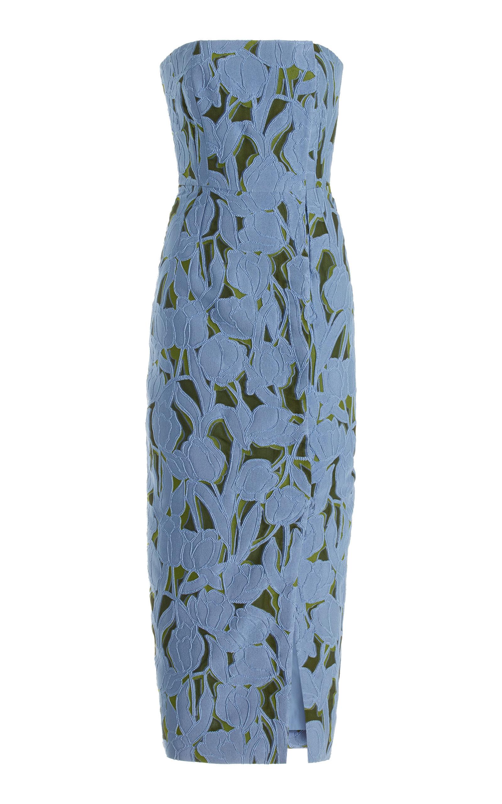 Emilia Wickstead Imara Strapless Satin Brocade Midi Dress in Blue | Lyst