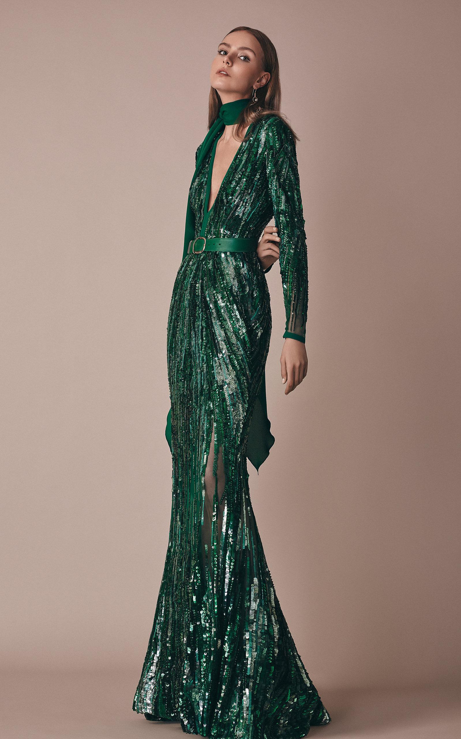 Elie Saab Sequin Embroidered Tulle Gown ...