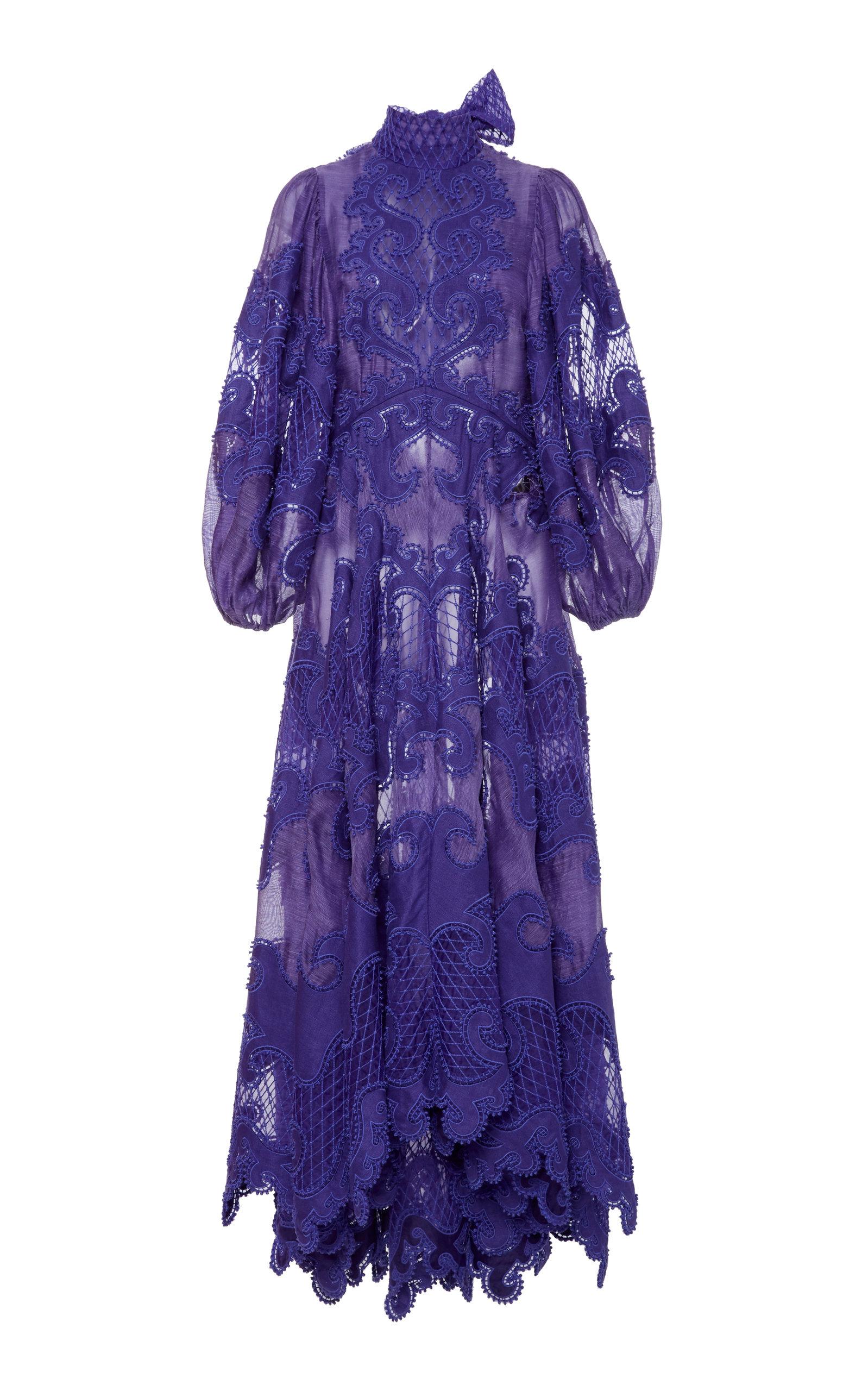 Zimmermann Satin Brightside Embroidered Linen-silk Gown in Blue - Lyst