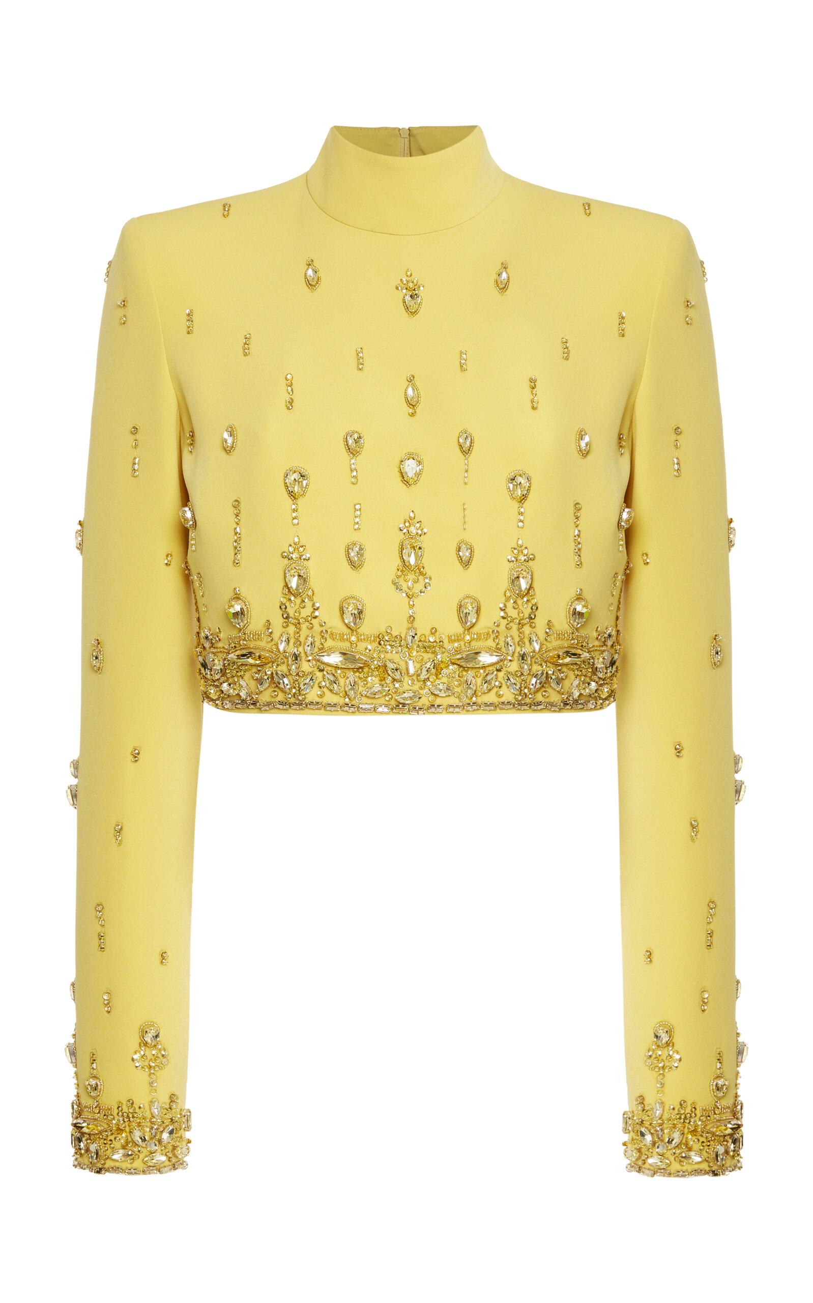 Zuhair Murad Crystal-embellished Cady Turtleneck Crop Top in