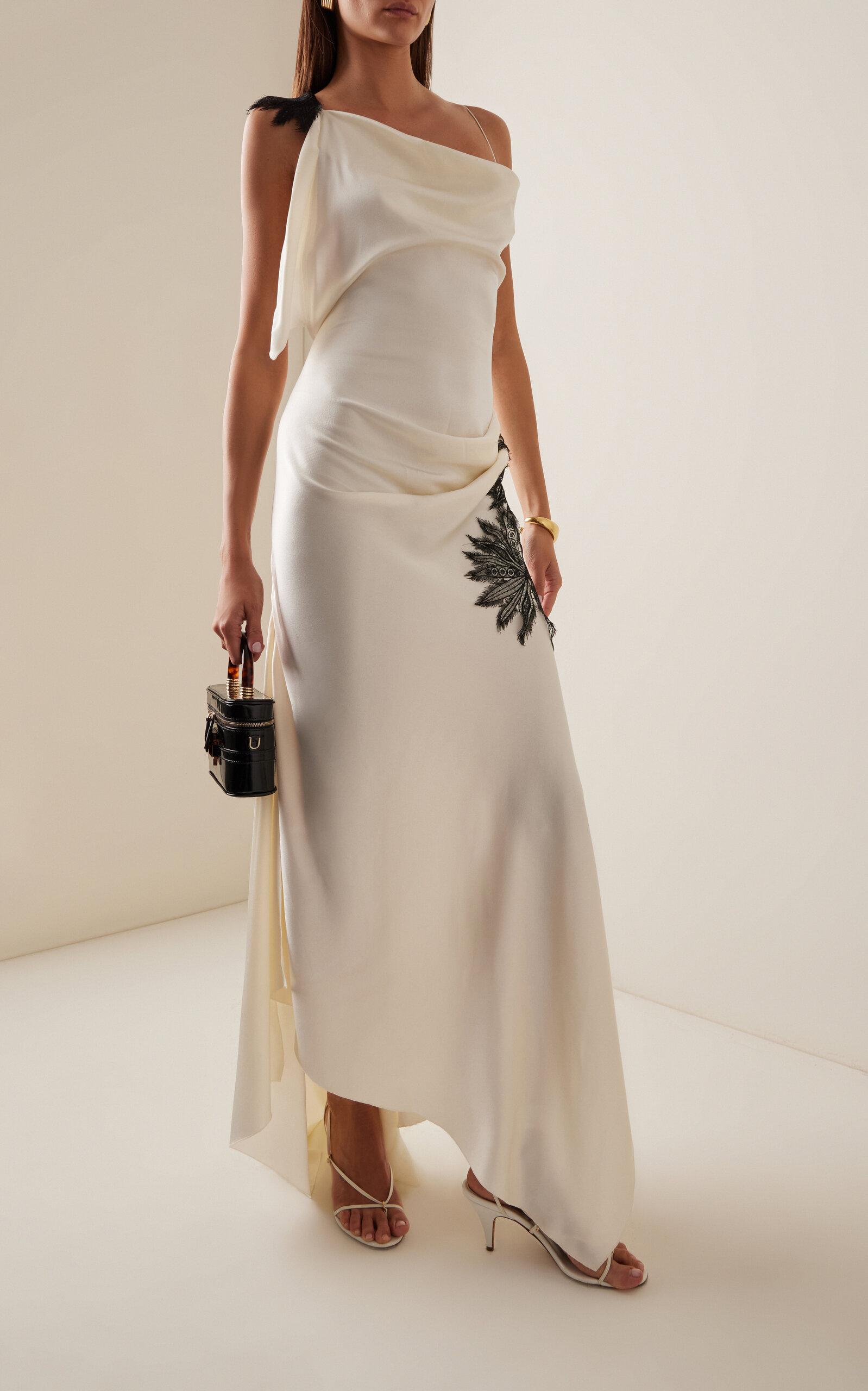 Victoria Beckham Asymmetric Draped Satin Gown in White | Lyst
