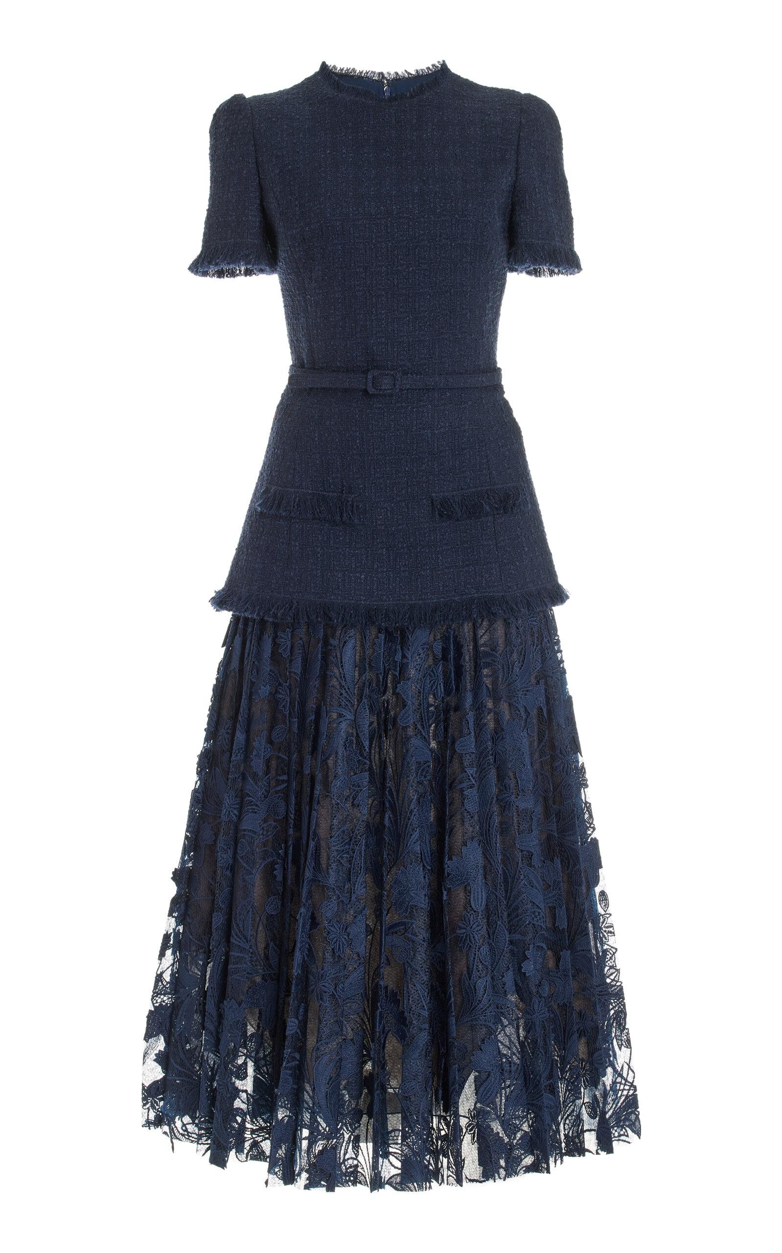 Oscar de la Renta Tailored Guipure-lace Wool-tweed Maxi Dress in
