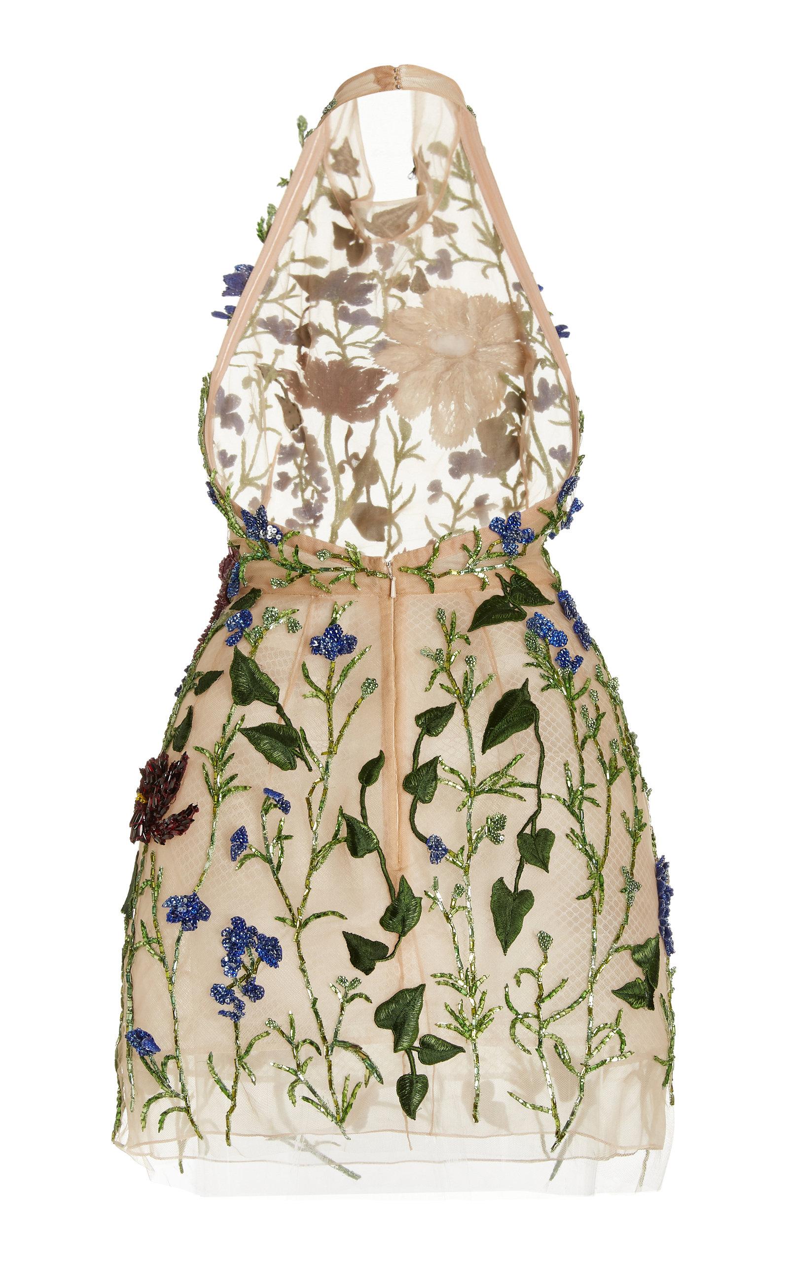 Oscar de la Renta Crystal-embellished Embroidered Tulle Mini Halter Dress |  Lyst Canada