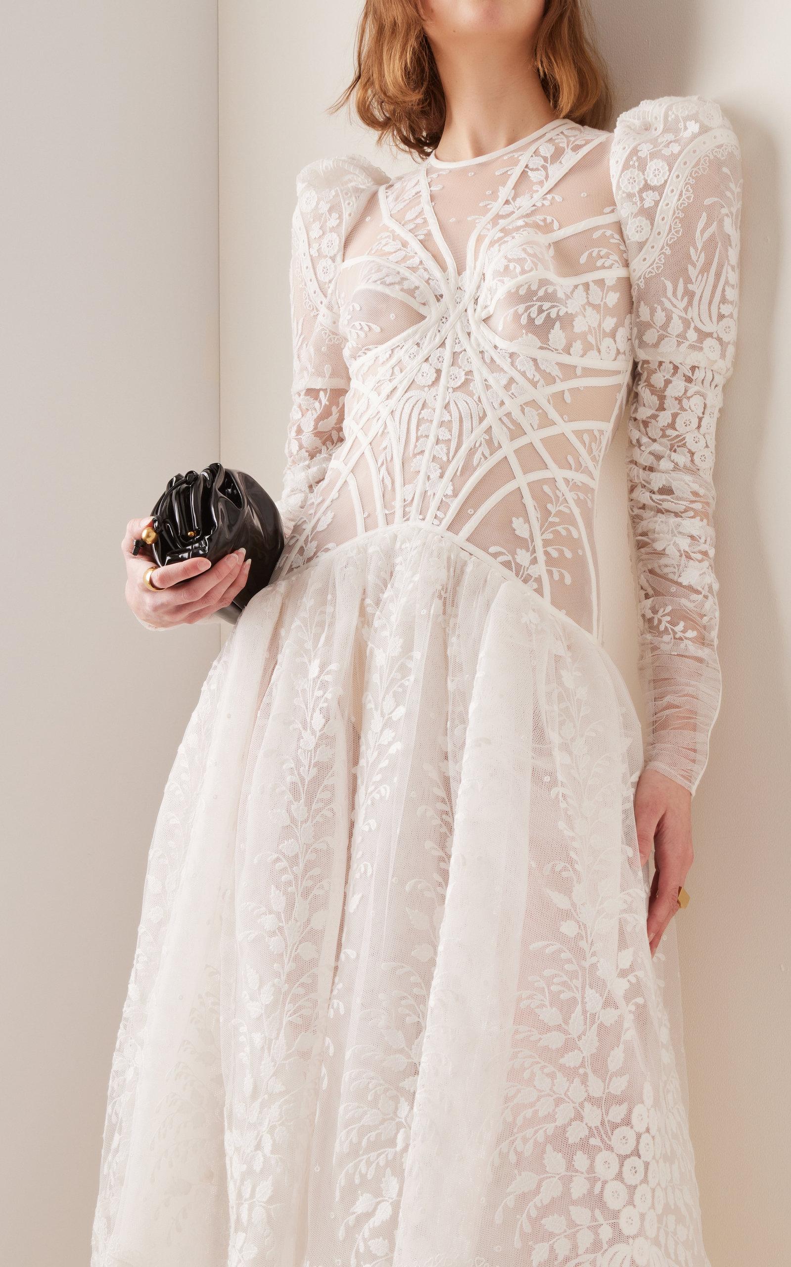 Zimmermann Prima Embroidered Crepe Midi Dress in White | Lyst