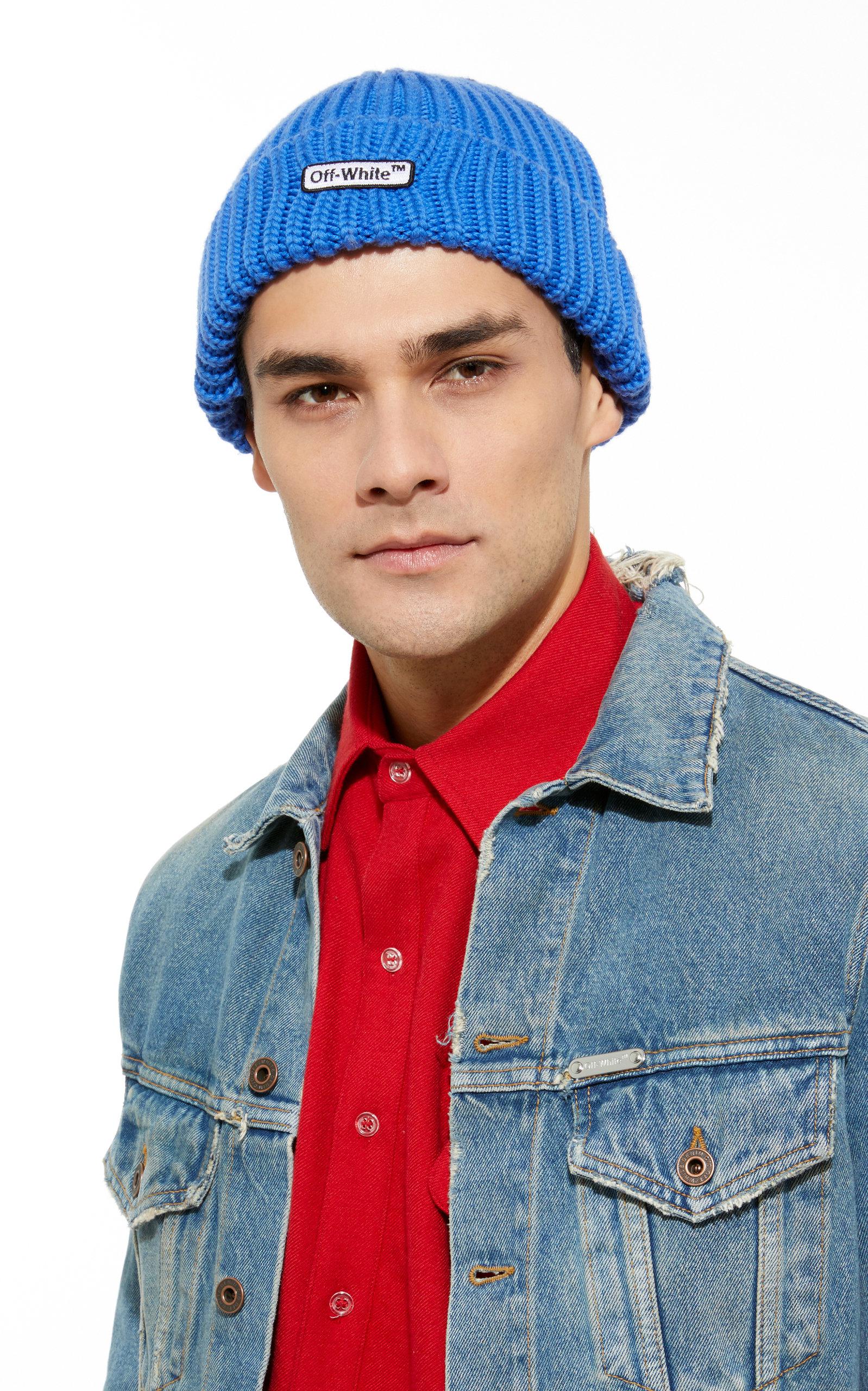 Off-White Kids logo-embroidered ribbed-knit beanie - Blue