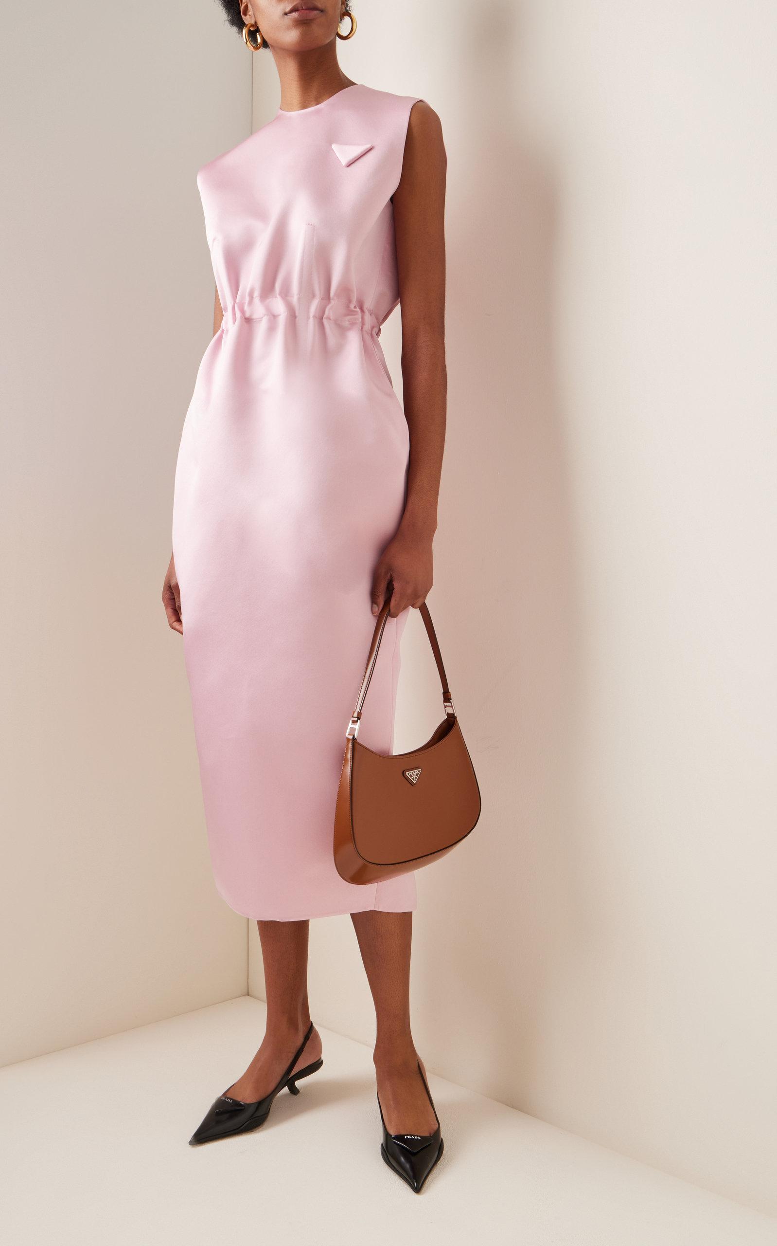 Prada Sleeveless Silk Duchess Satin Midi Dress in Pink | Lyst