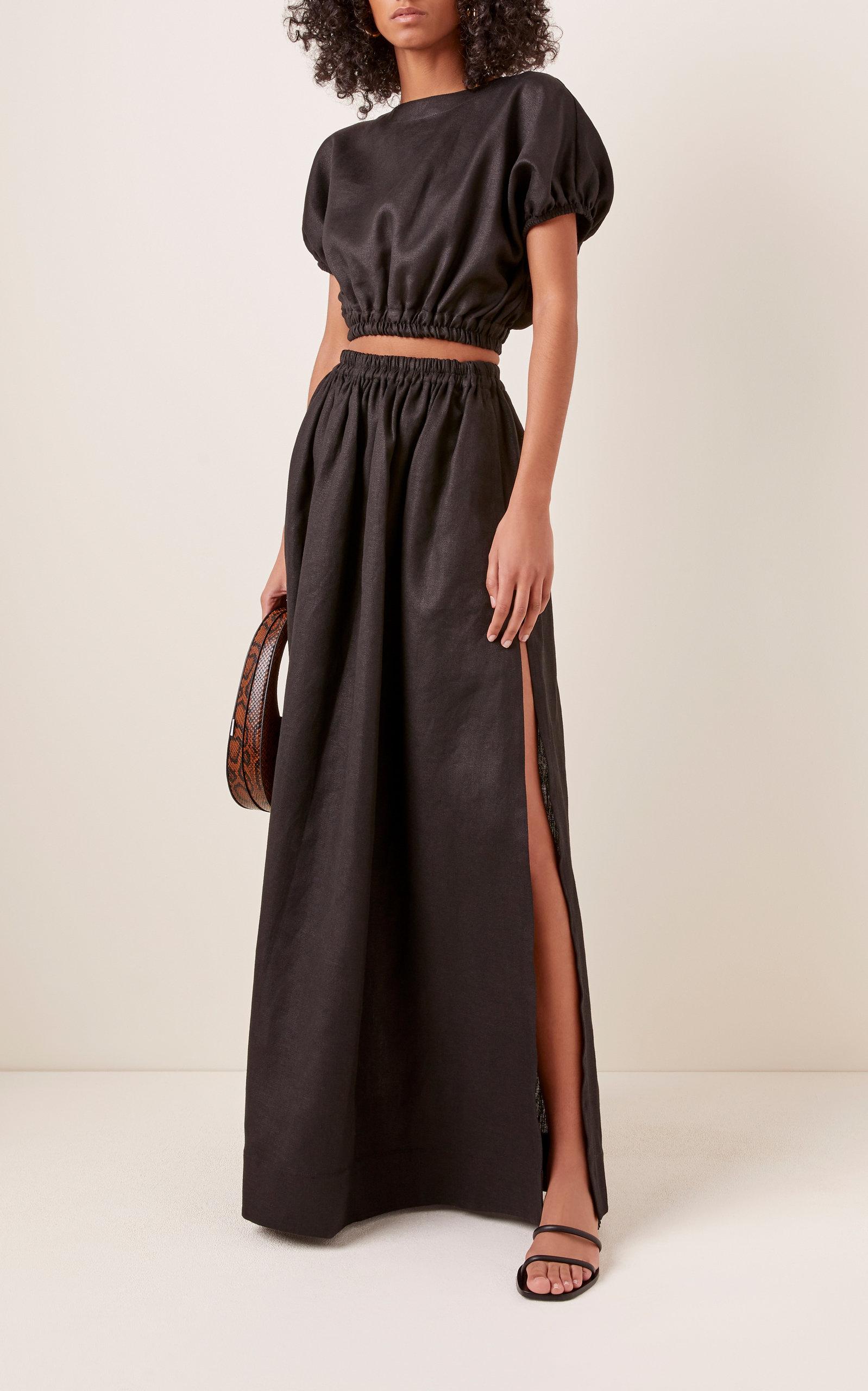 Matteau Gathered Linen-cotton Skirt in Black | Lyst