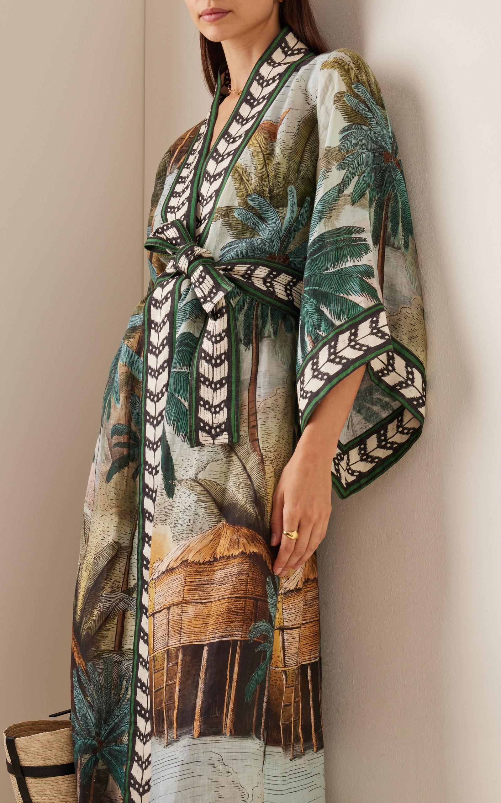 Johanna Ortiz Caribe Bambala Linen Kimono in Green | Lyst UK