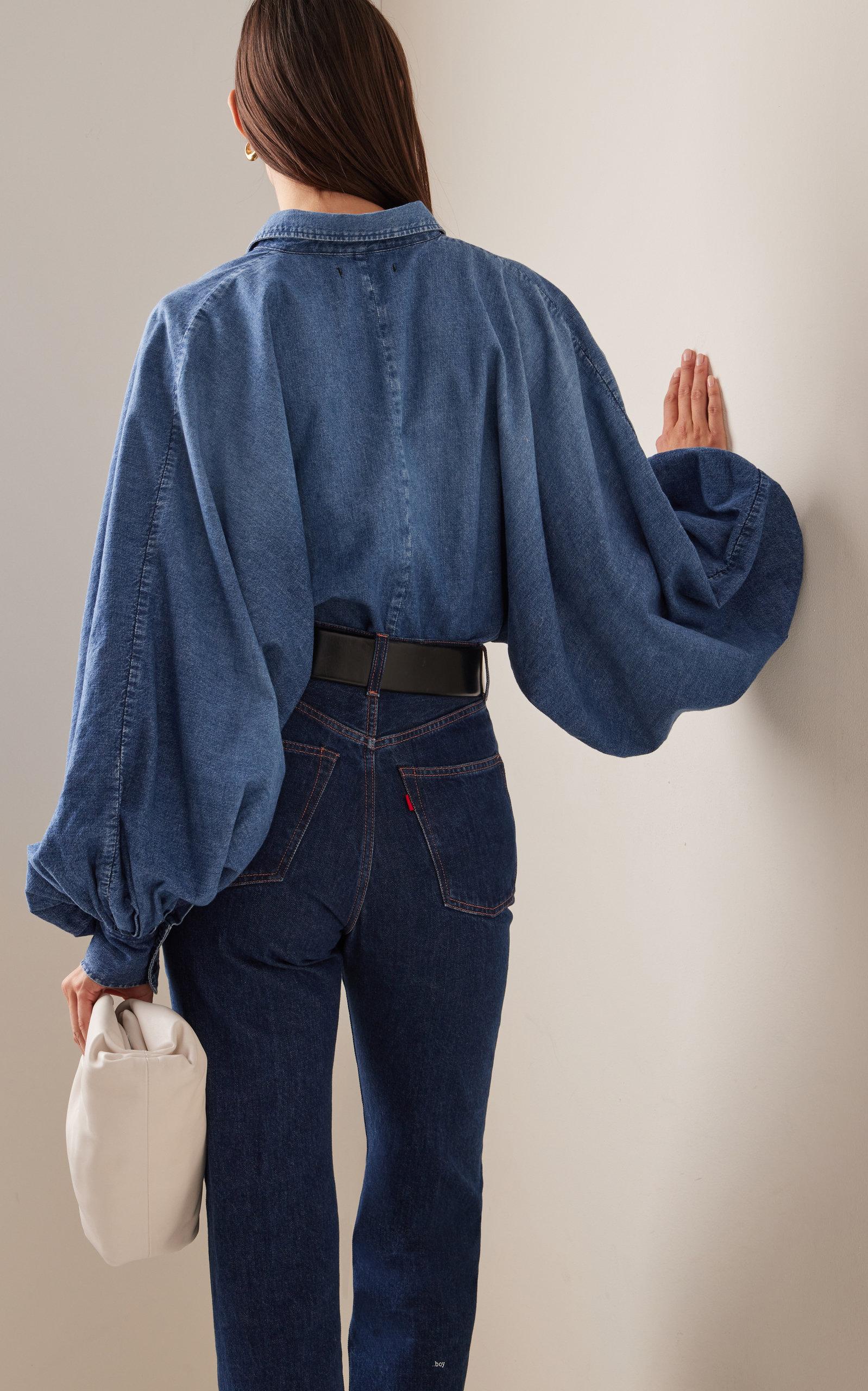 Made In Tomboy Claire Balloon-sleeve Cotton Denim Shirt in Blue | Lyst