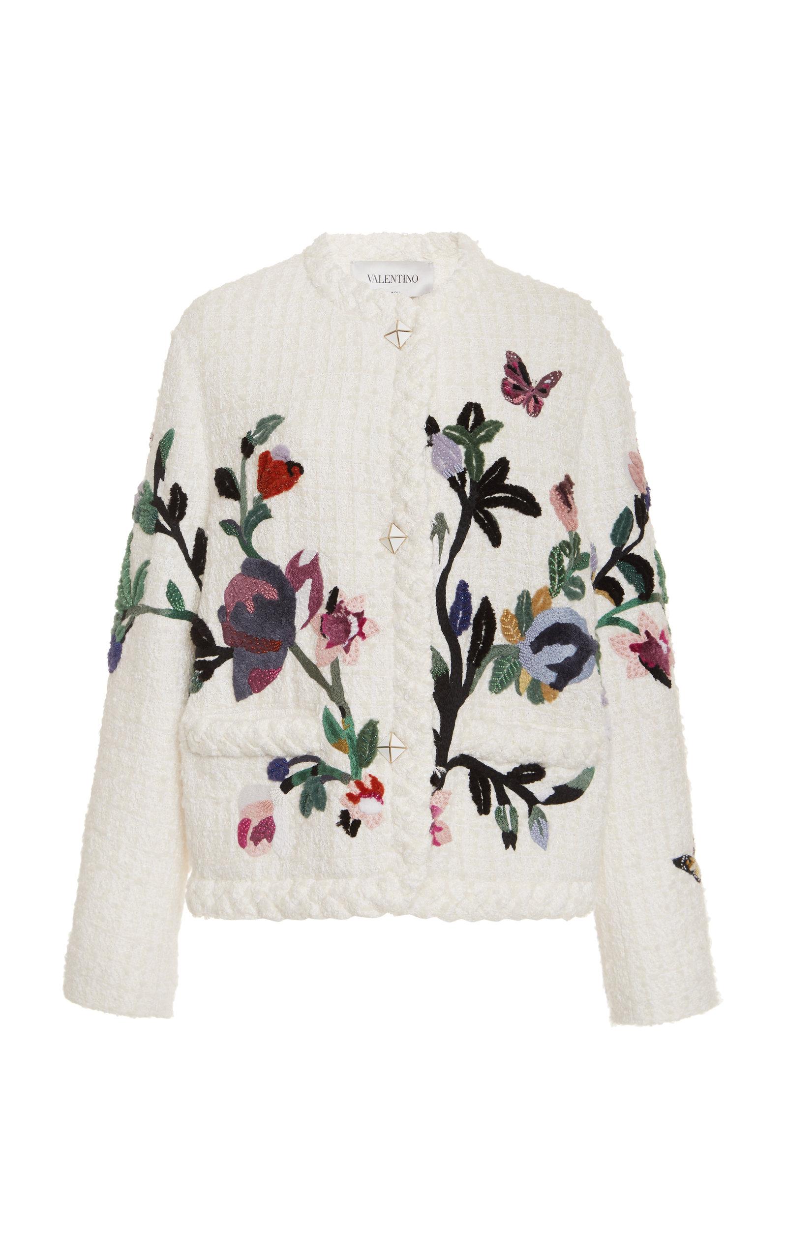 Valentino Embroidered Tweed Jacket in White