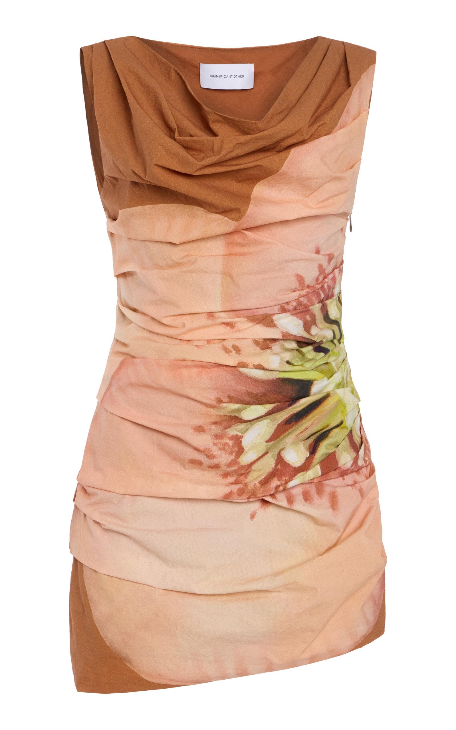 shiloh draped bodycon dress Significant Other Cotton Mini in Brown Long unlined blouson sleeves