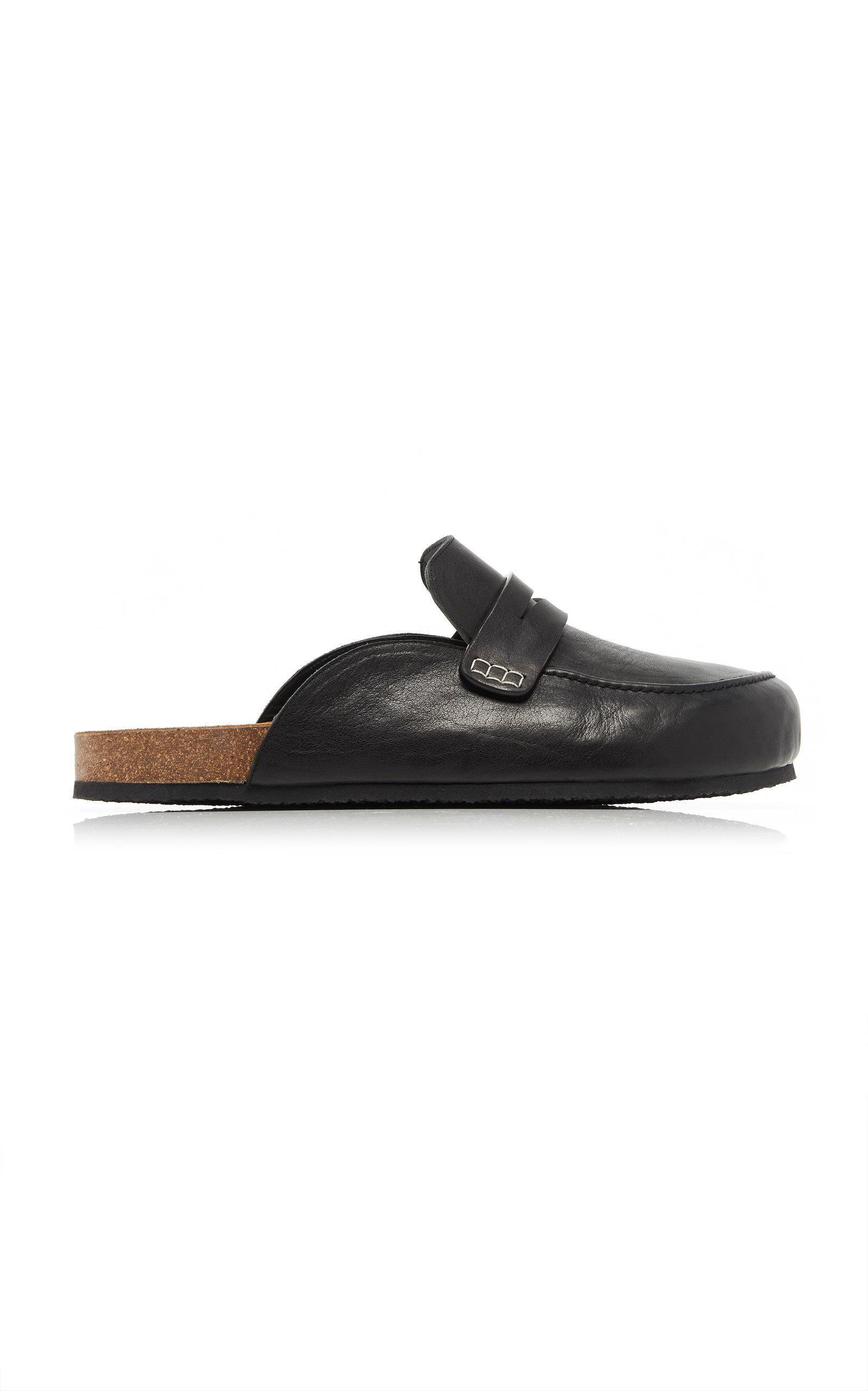 JW Anderson Logo-debossed Shearling Loafer Mules in Black for Men Mens Shoes Slip-on shoes Slippers 