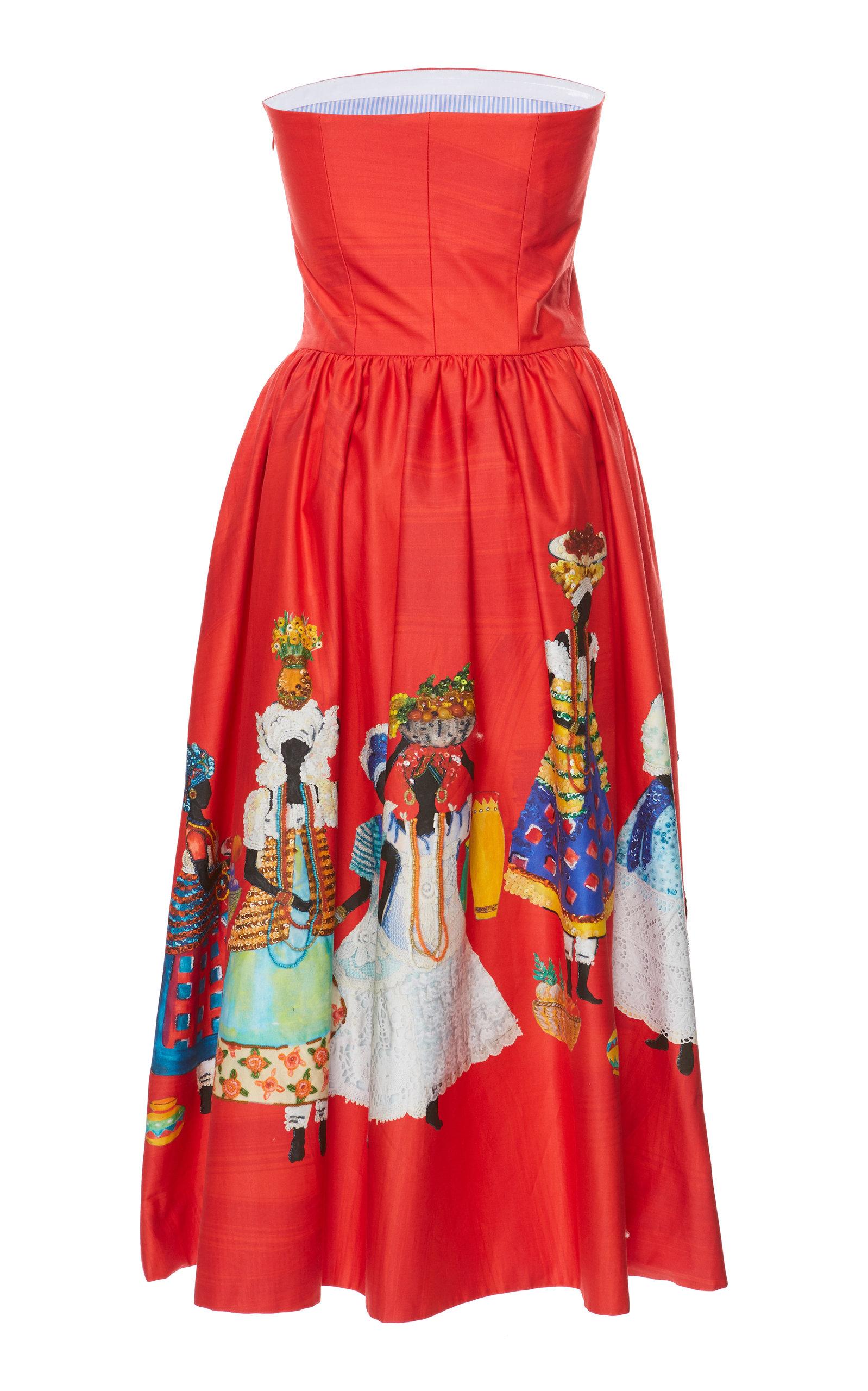 Stella Jean Cotton Strapless Midi Dress 