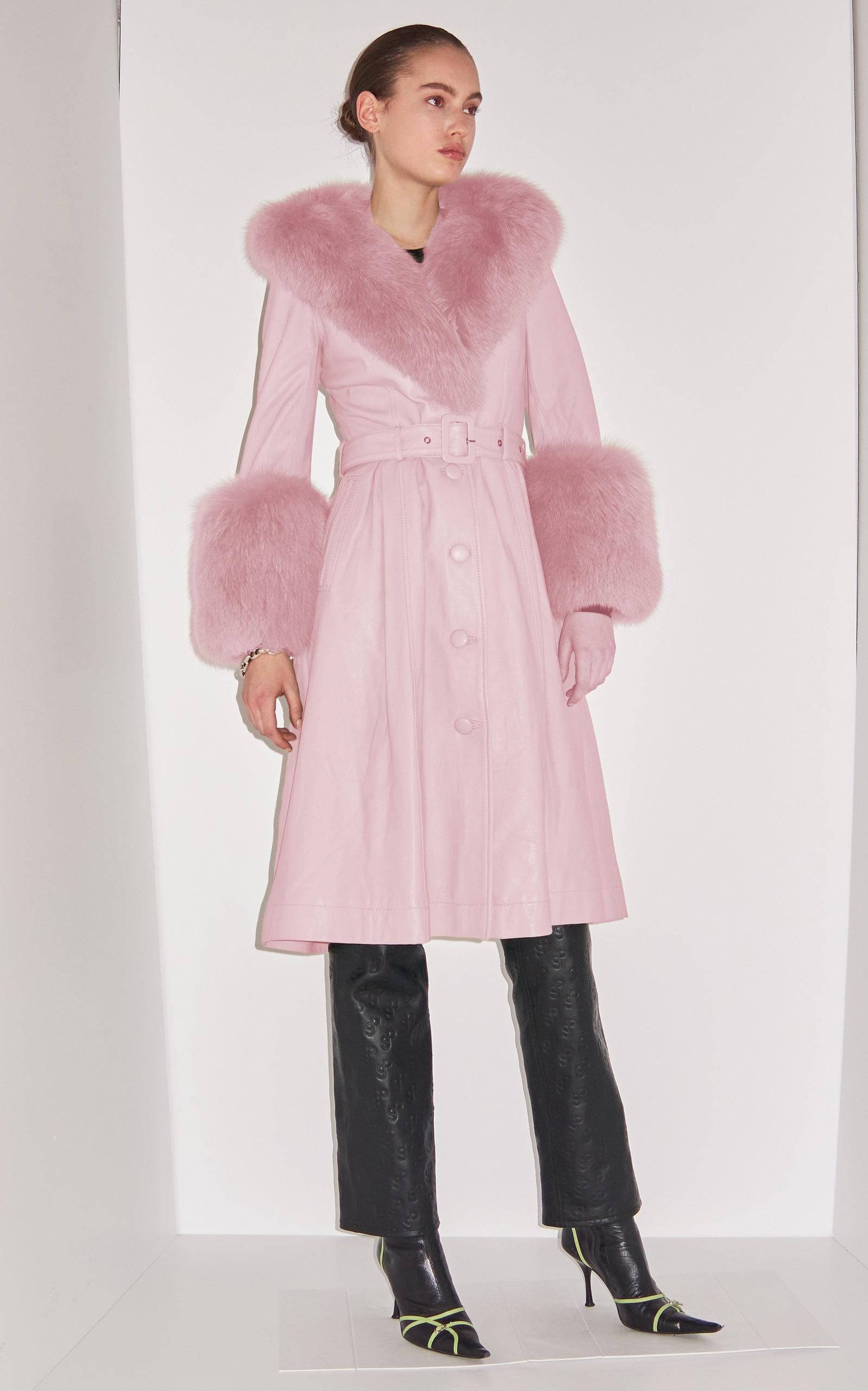 Saks Potts Foxy Fur-trimmed Leather Coat in Pink | Lyst