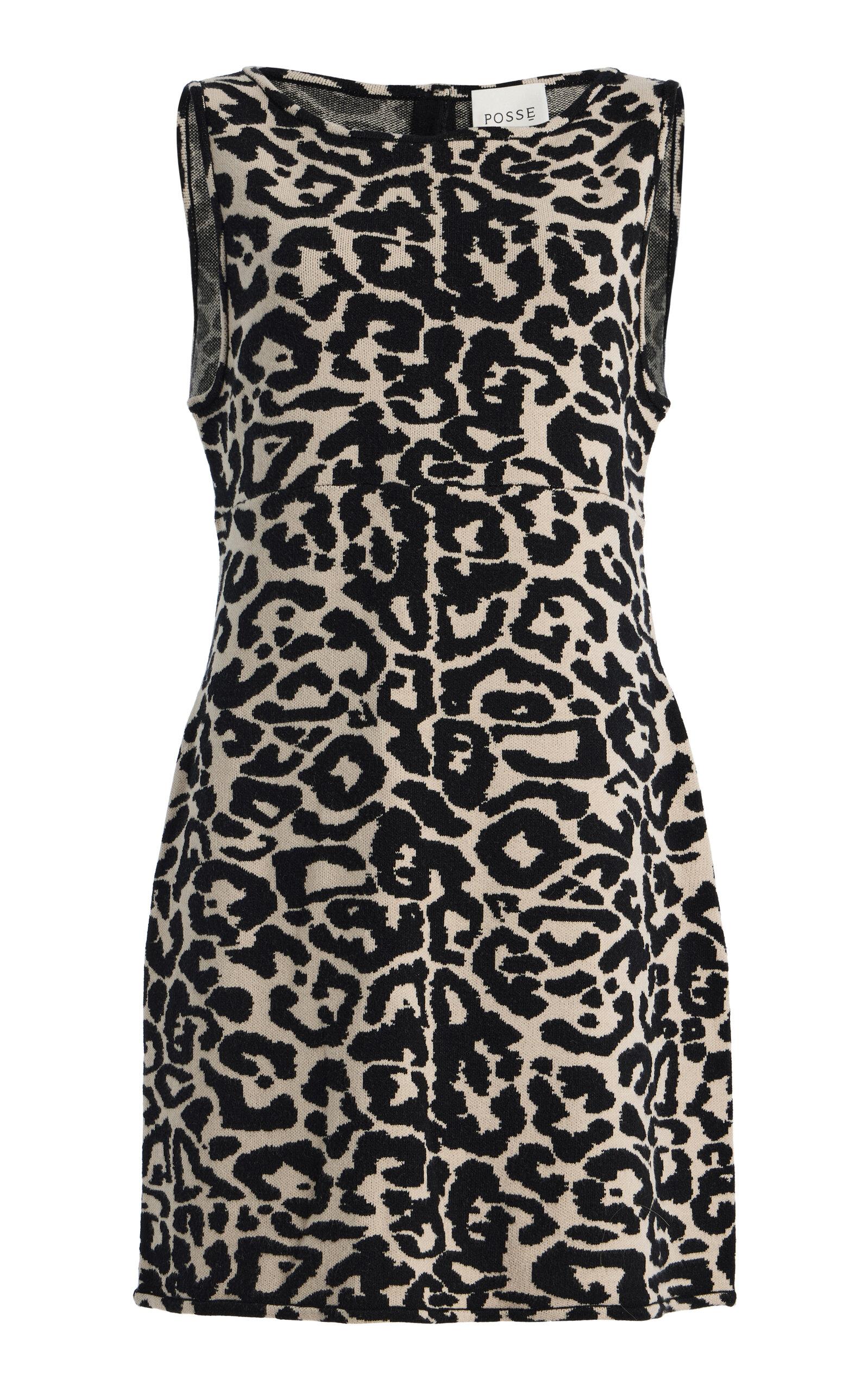 Posse Exclusive Lexi Leopard Knit Mini Dress in Black | Lyst