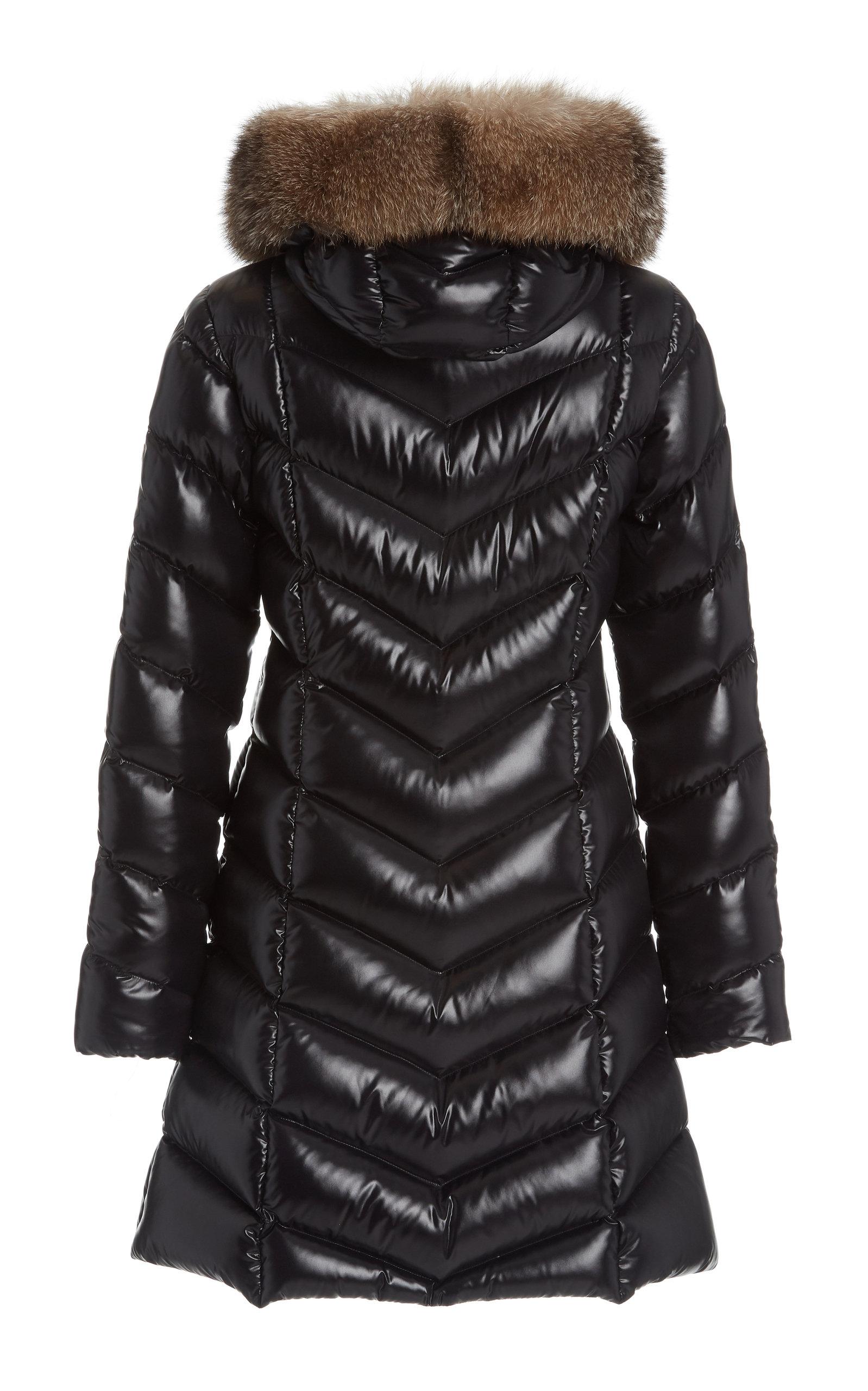 Moncler Fulmarus Lacque Fur-trim Quilted Down Coat in Black | Lyst