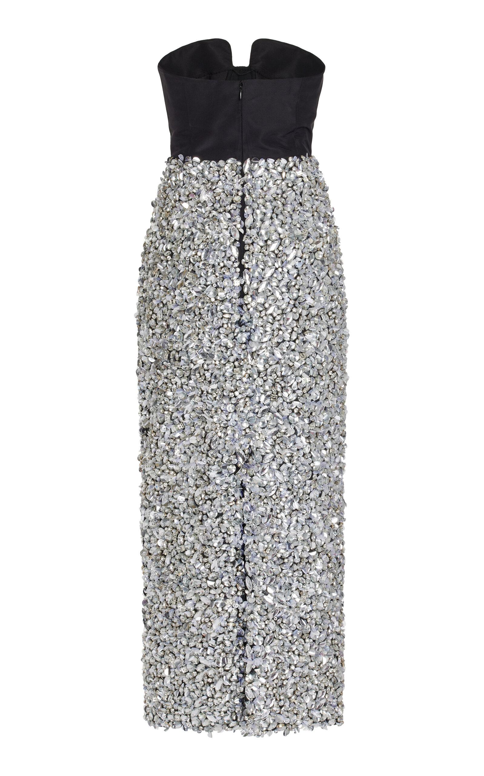 Carolina Herrera Strapless Embellished Faille Midi Dress in Gray