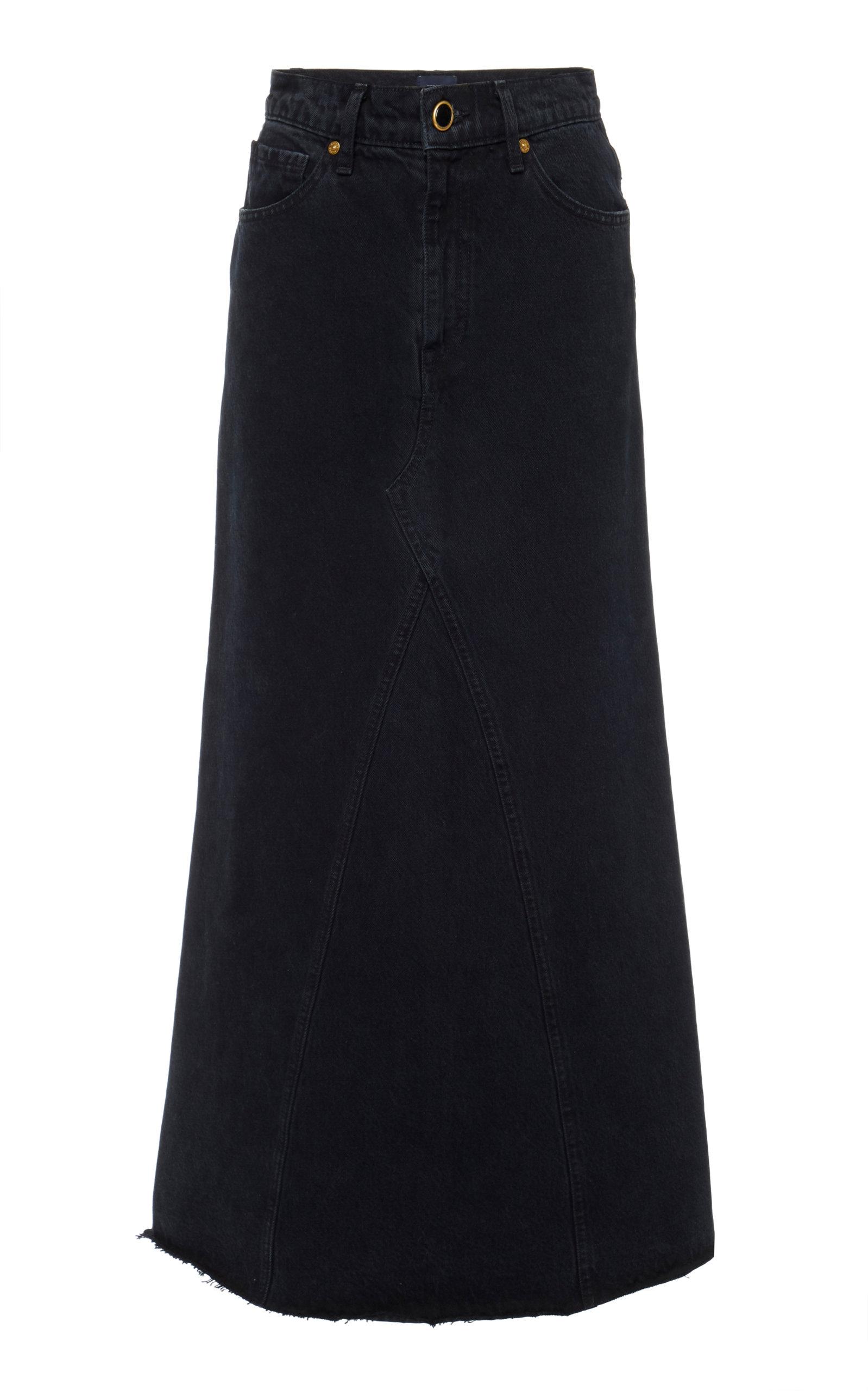 Khaite Magdelena Dark-wash Denim Maxi Skirt in Black - Lyst