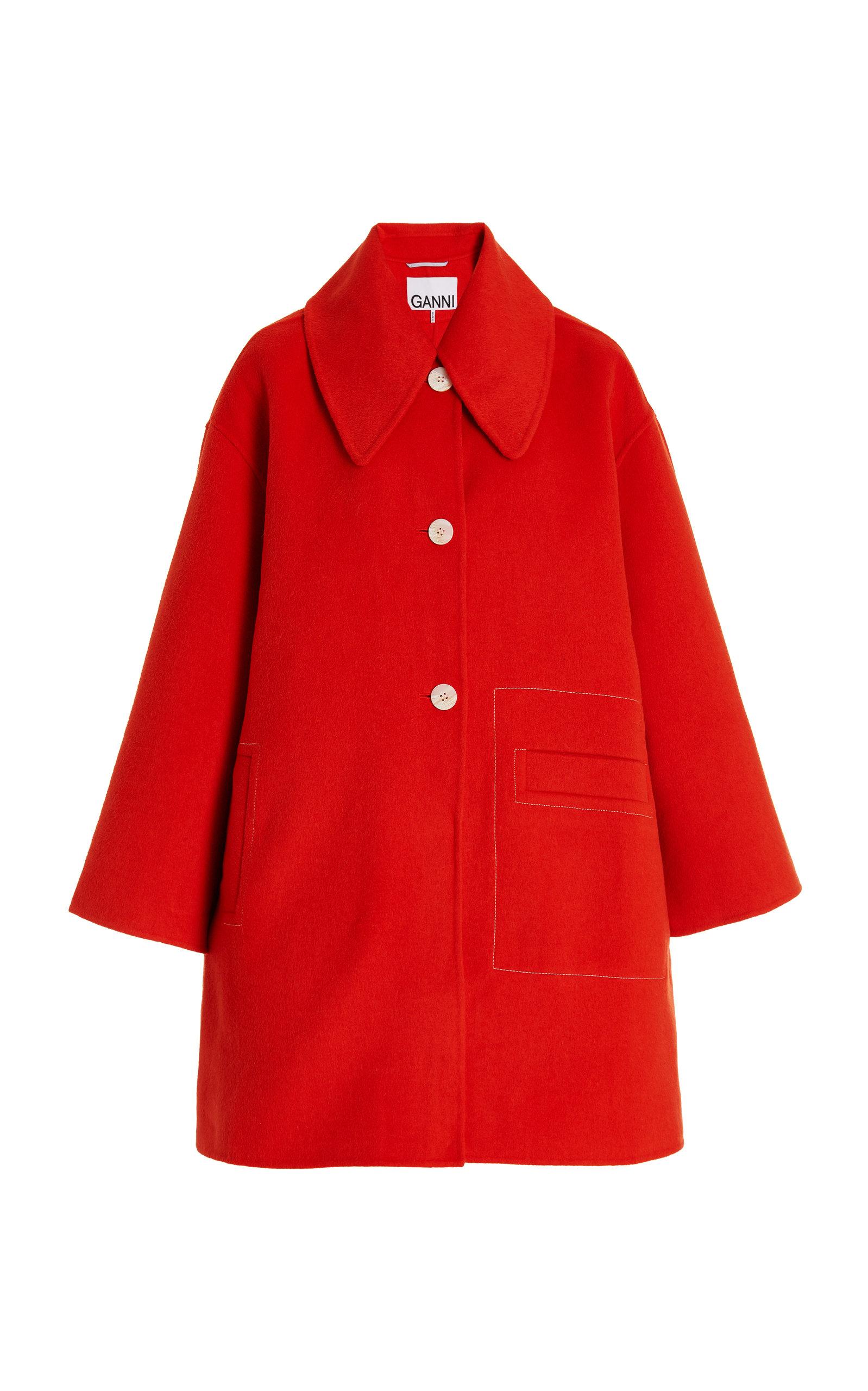 Resten Proportional forslag Ganni Wide Collar Wool-blend Coat in Orange | Lyst