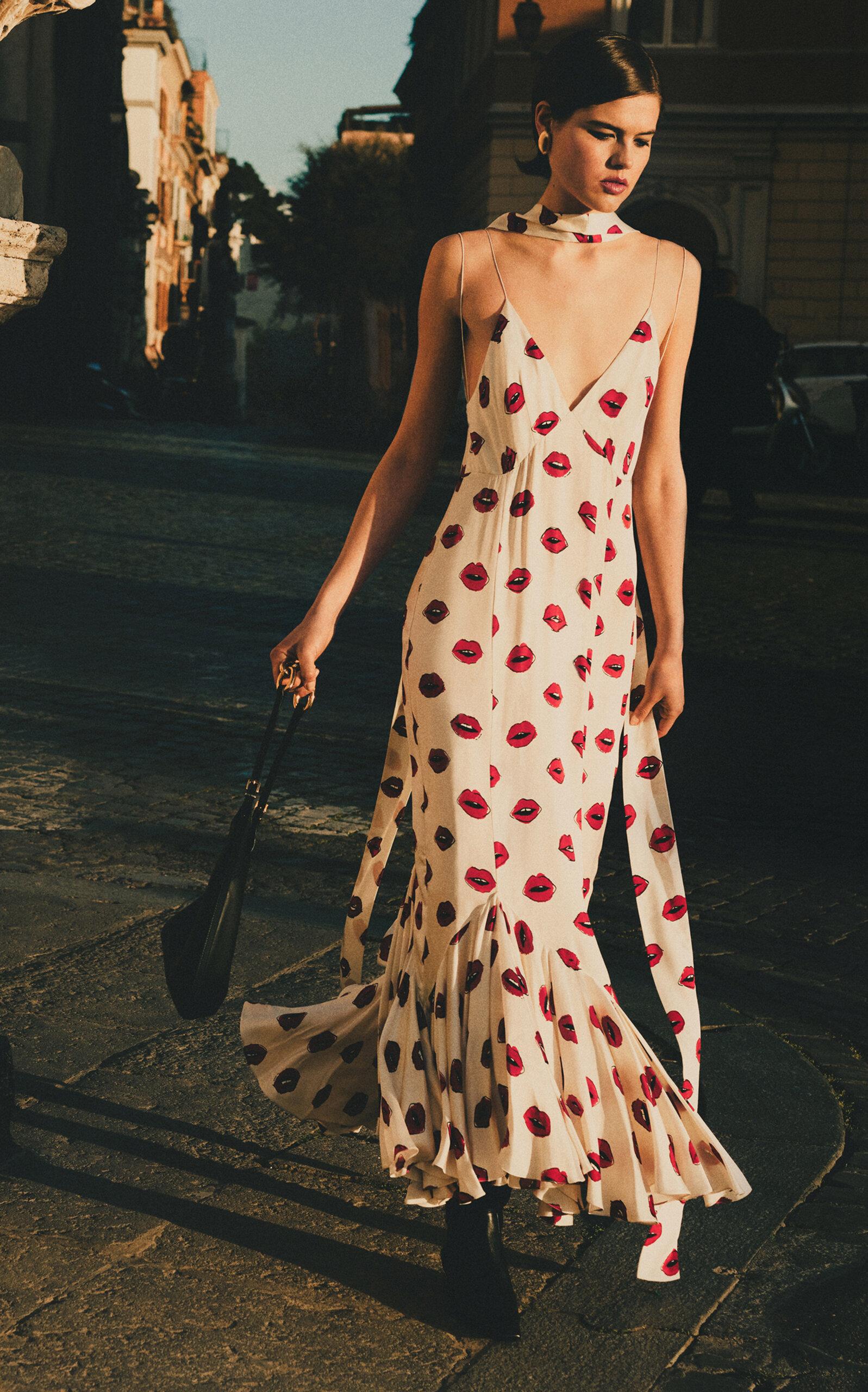 KHAITE Candita Scarf-detailed Printed Twill Maxi Dress in White | Lyst