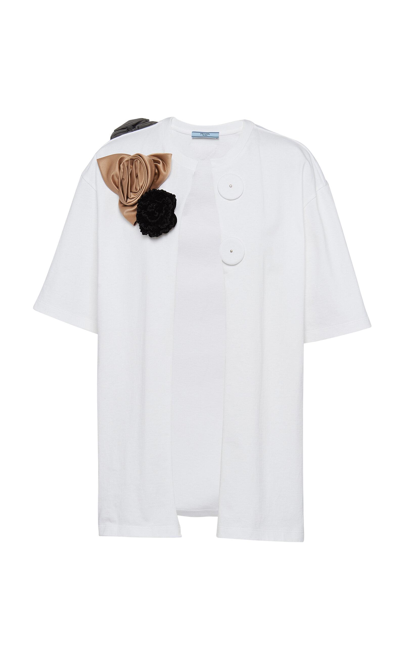 Prada Appliquéd Open Jersey T-shirt in White | Lyst