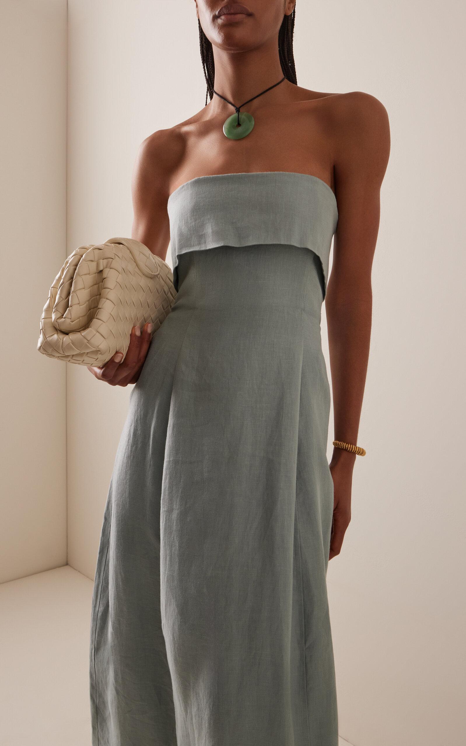 Bondi Born Atami Strapless Linen-Twill Maxi Dress in Blue | Lyst Australia