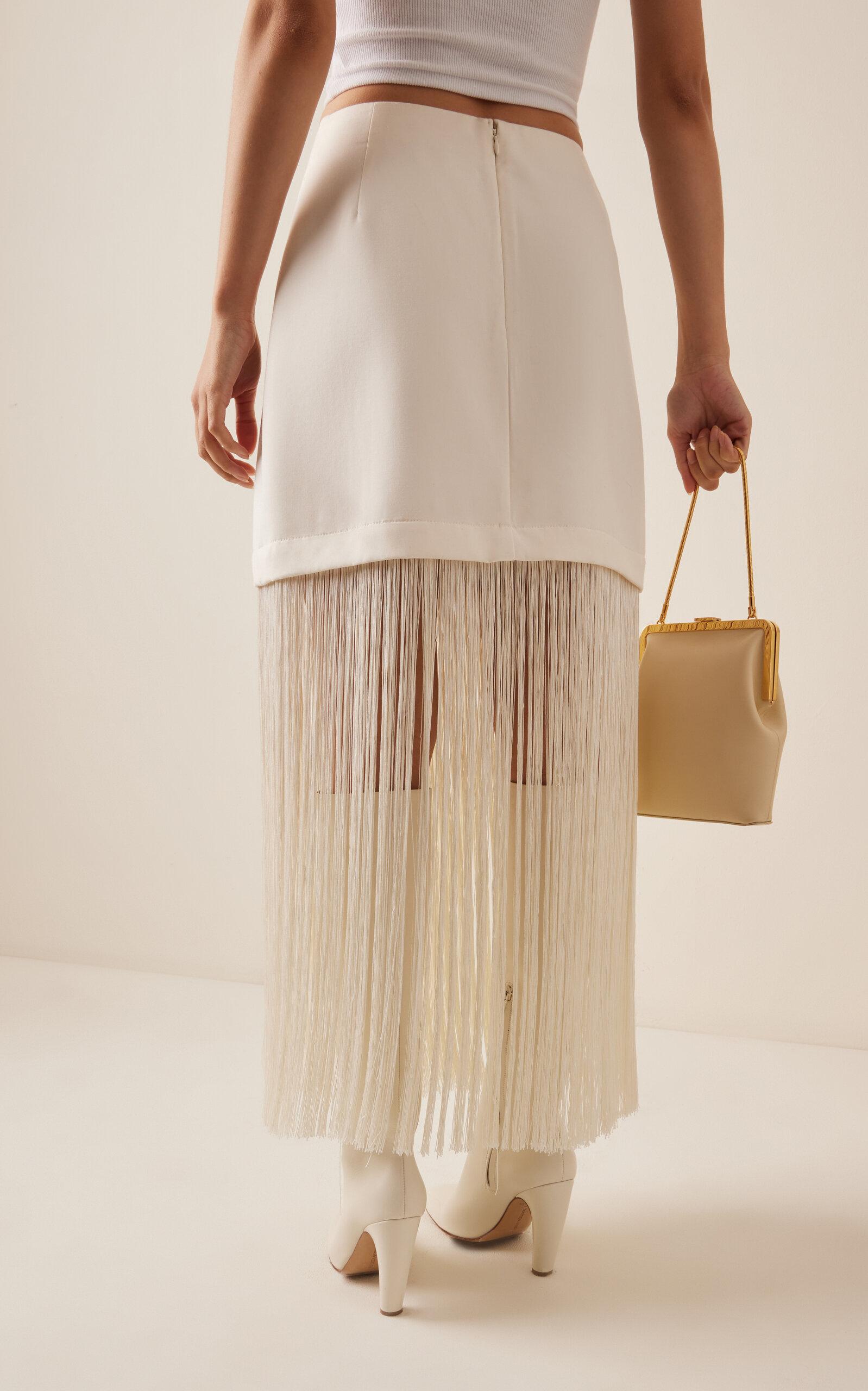 White fringe midi skirt cheap
