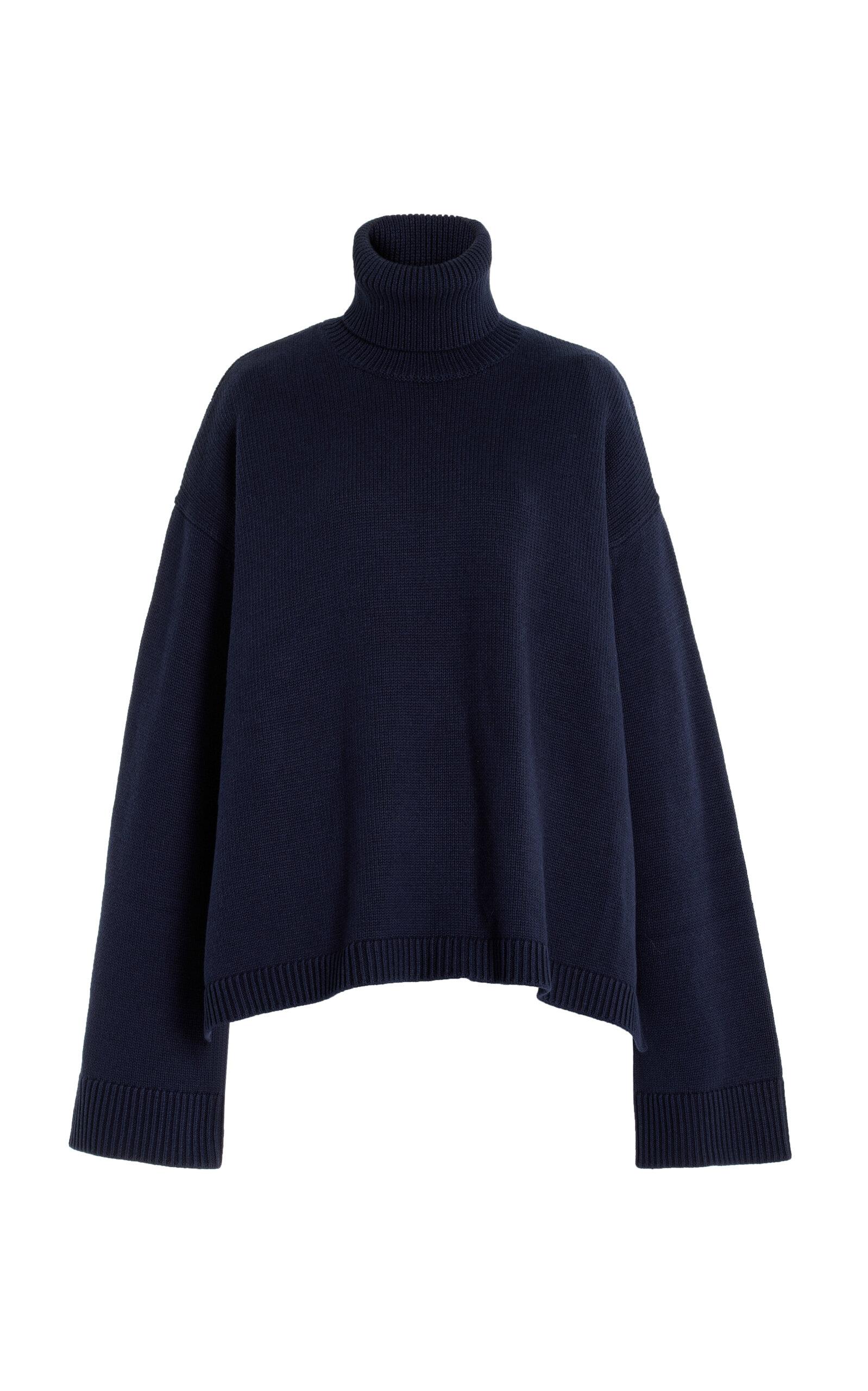 Frankie Shop Rhea Oversized Wool-cotton Turtleneck Sweater in Blue
