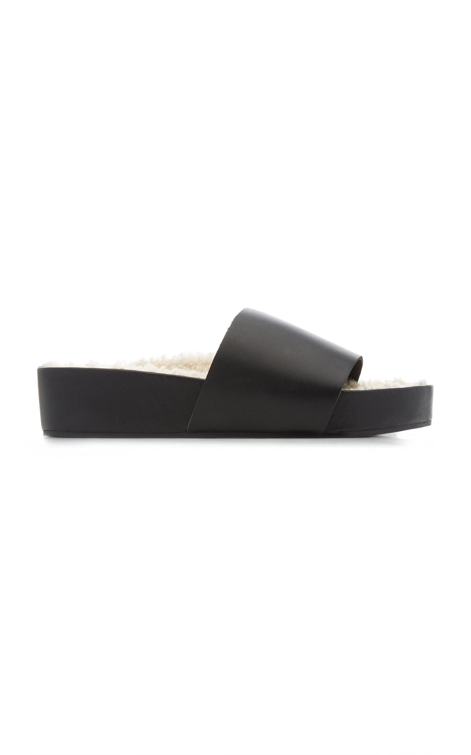 St. Agni Shearlinglined Leather Platform Slides in Black Lyst