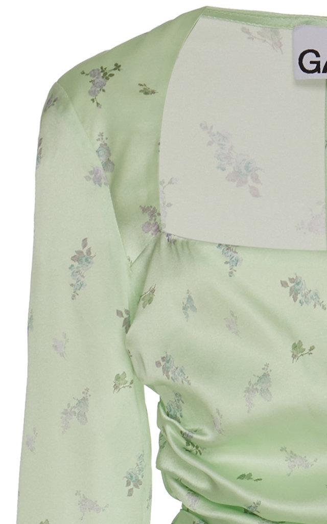 ganni green satin dress Hunter Green Lace Sleeves V-neck A-line Tulle Tea-length Bridesmaid Dr –  SposaBridal main image 1